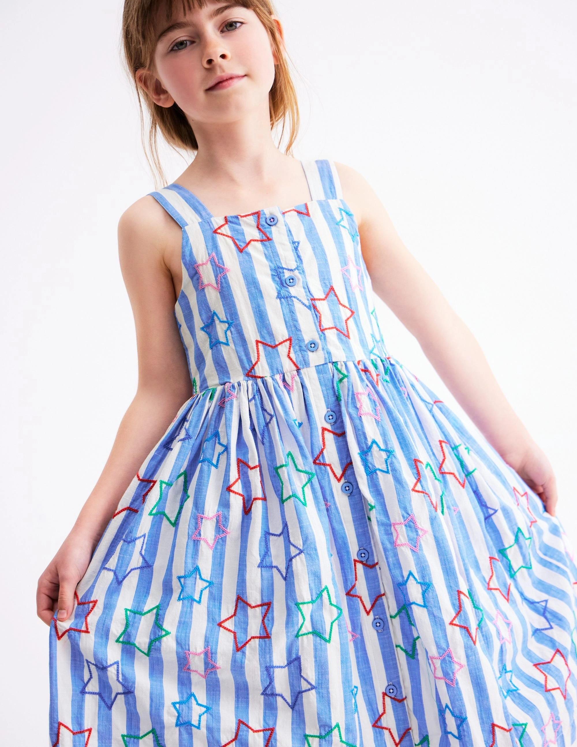 Minimal Harmony Snap-Closure Remy Button Through Dress-Peacock Plume Blue Star