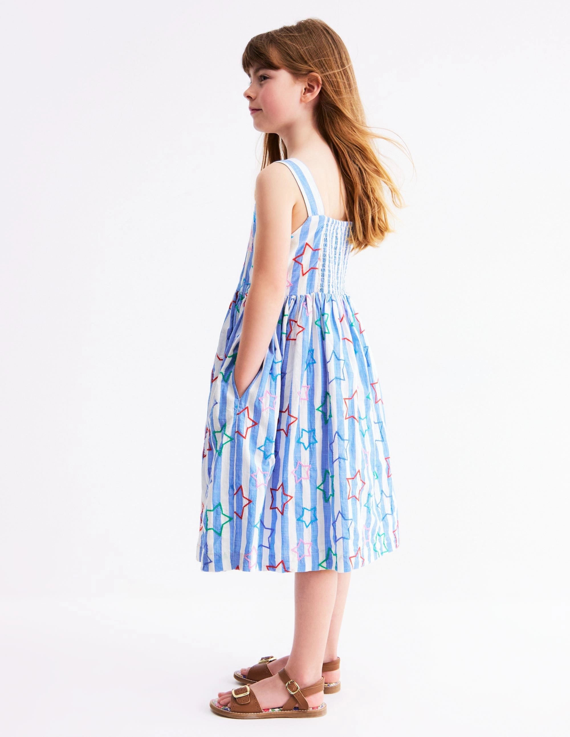 Remy Button Through Dress-Peacock Plume Blue Star Easy Mood Comfortable Waist