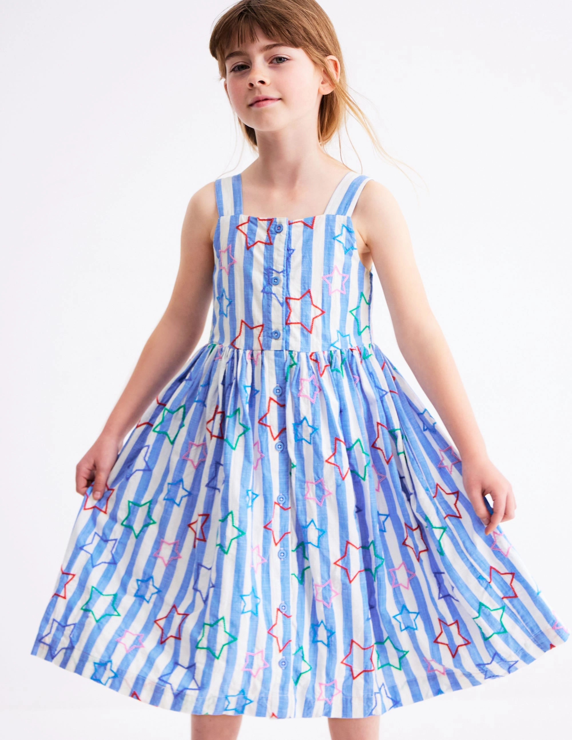 Remy Button Through Dress-Peacock Plume Blue Star Classic A-line design