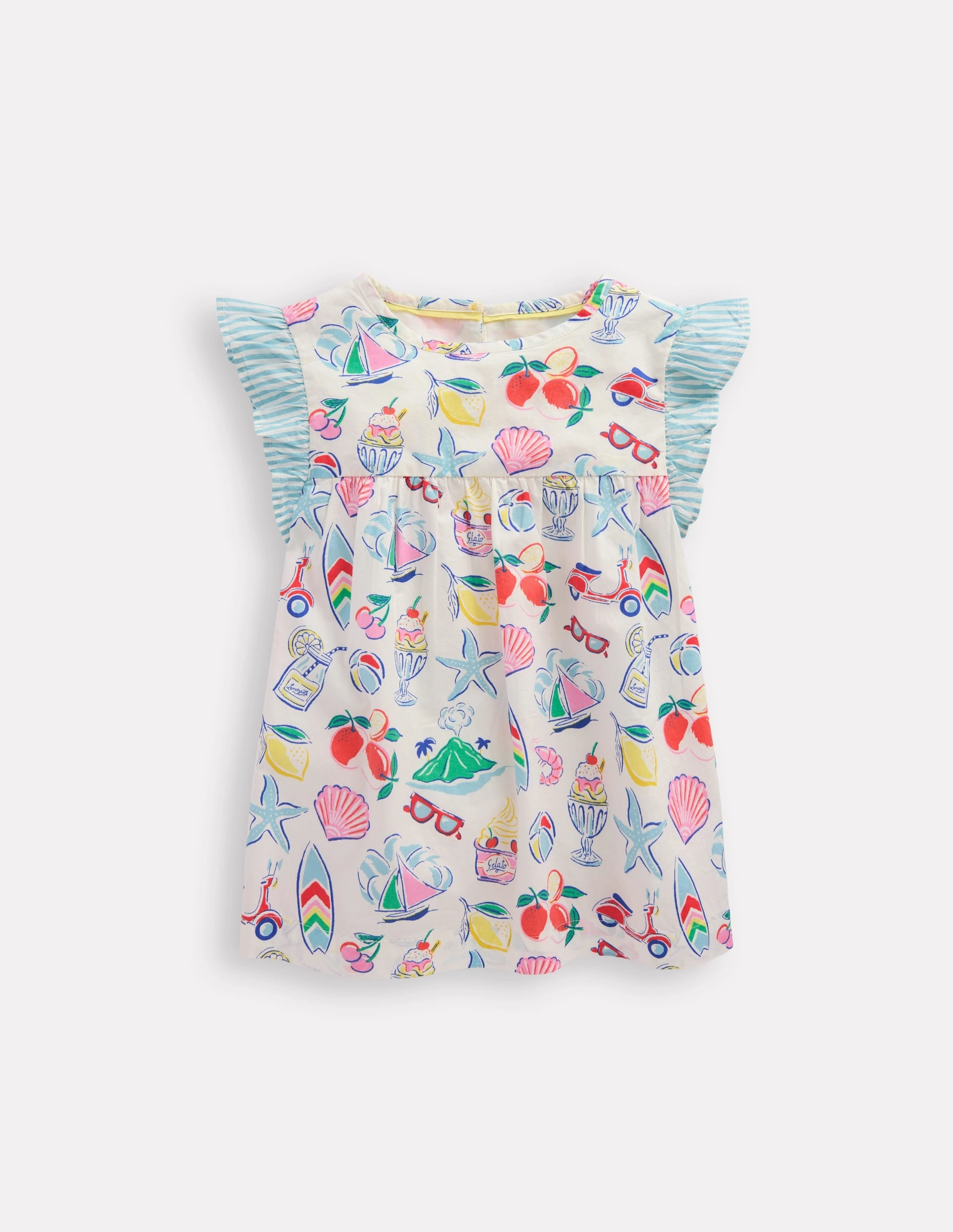 Frill Sleeve Woven Top-Ivory Holiday Print Minimalist Wear Comfy Look Wear