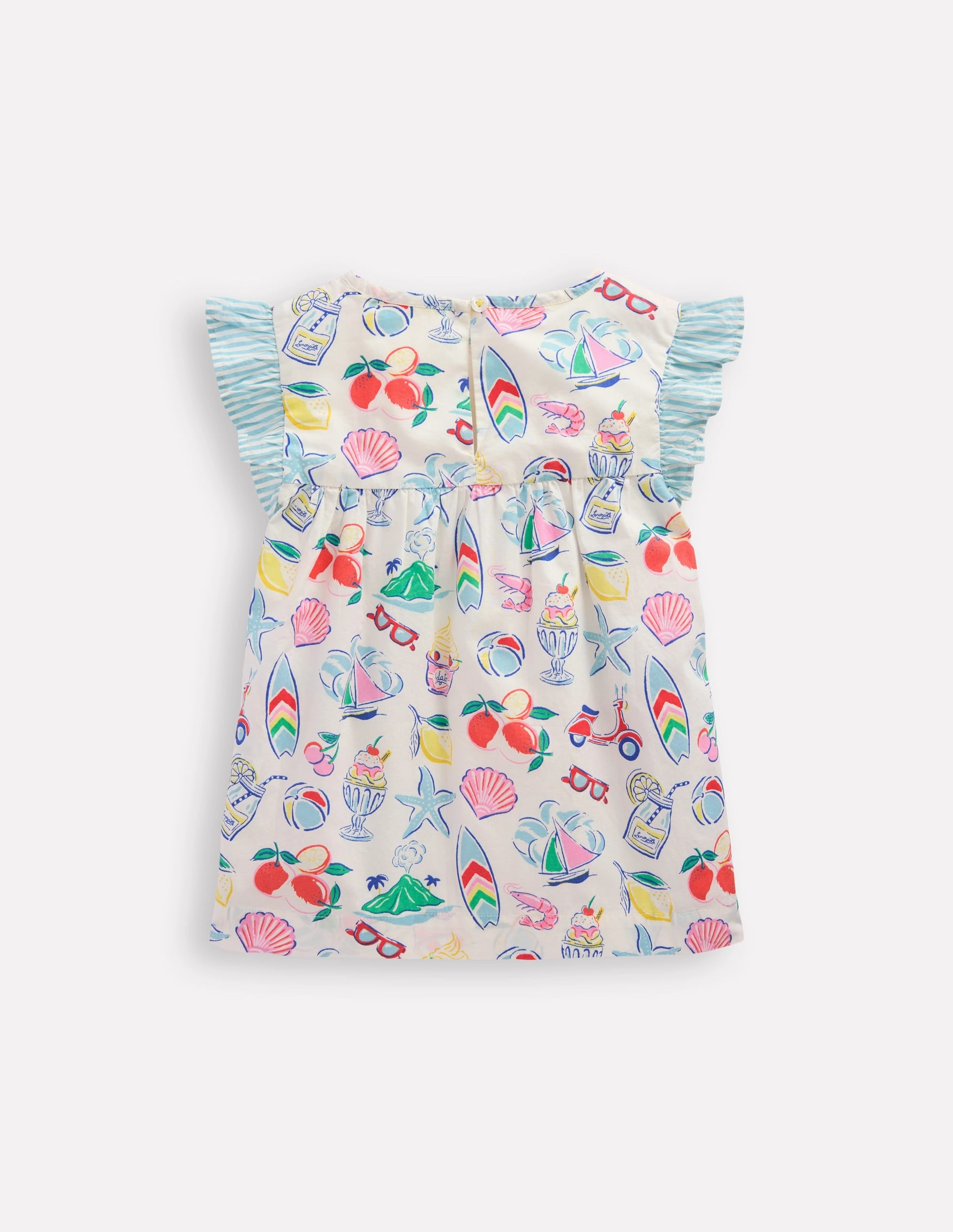 Easy Style Wear Frill Sleeve Woven Top-Ivory Holiday Print