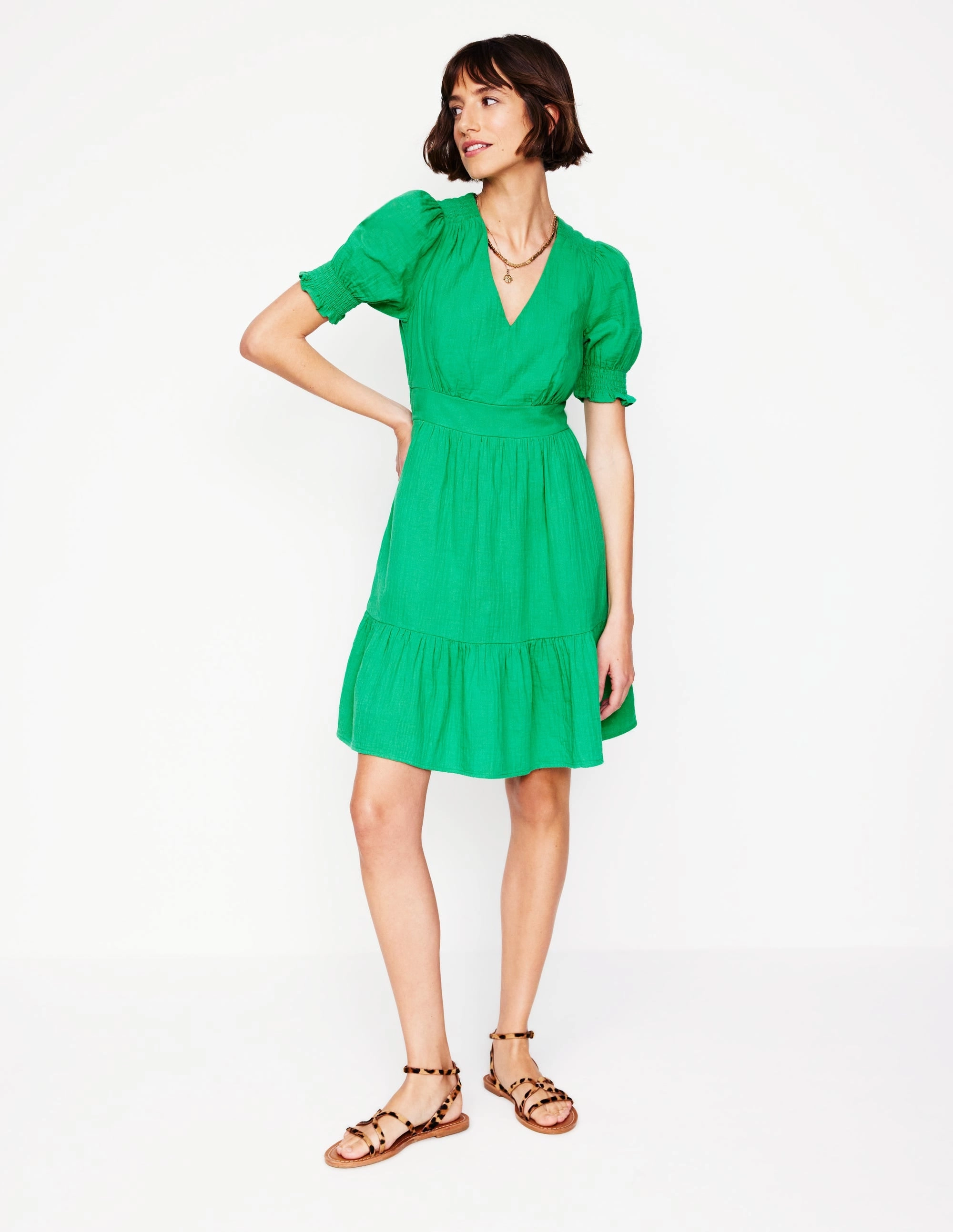 Moment Light Anna Double Cloth Short Dress-Bright Green