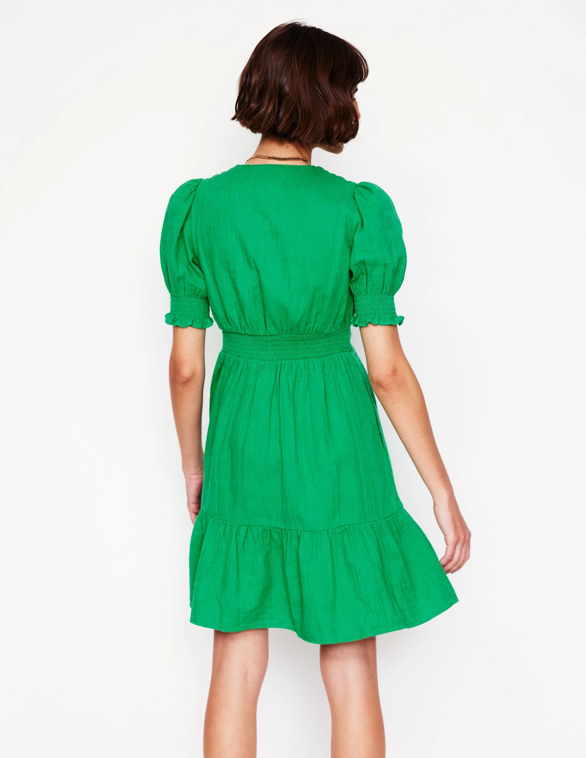 Anna Double Cloth Short Dress-Bright Green City Rhythm Art Event