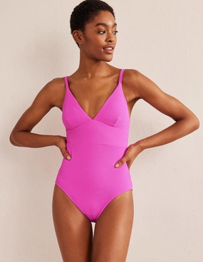 Arezzo V-neck Panel Swimsuit-Amazing Pink Texture Relaxation Wear Lightweight Weave
