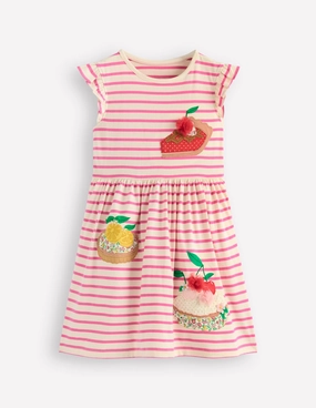 Figure-Skimming Dreamy Presence Flutter Sleeve Appliqu?? Dress-Pink Stripe Cakes