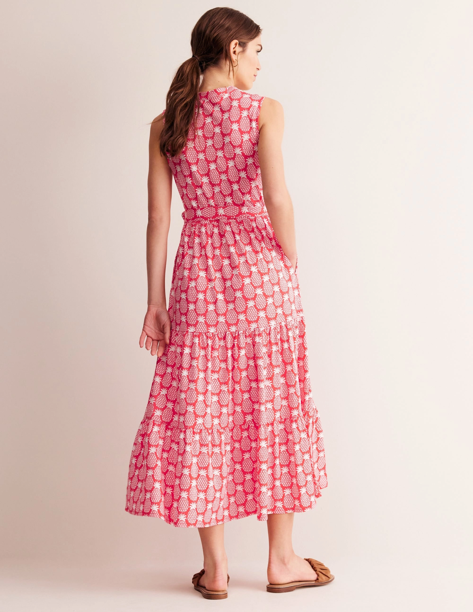 Gentle Fit Back-Pocket Naomi Notch Collar Maxi Dress-Hibiscus, Pineapple Geo