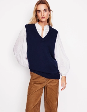 Longline V-Neck Tank-Navy MoistureControl Fabric Moisture Wicking Texture