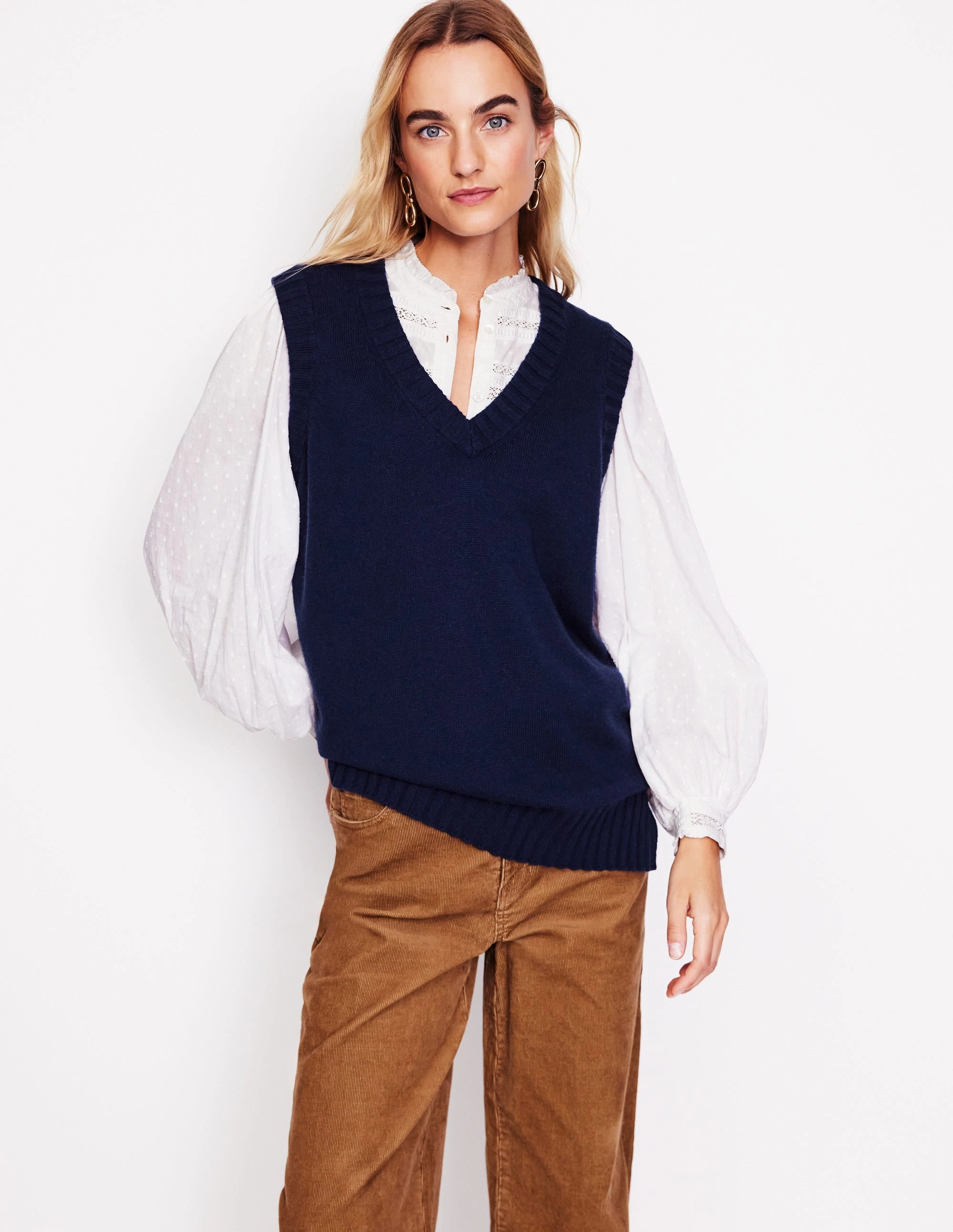 Longline V-Neck Tank-Navy MoistureControl Fabric Moisture Wicking Texture