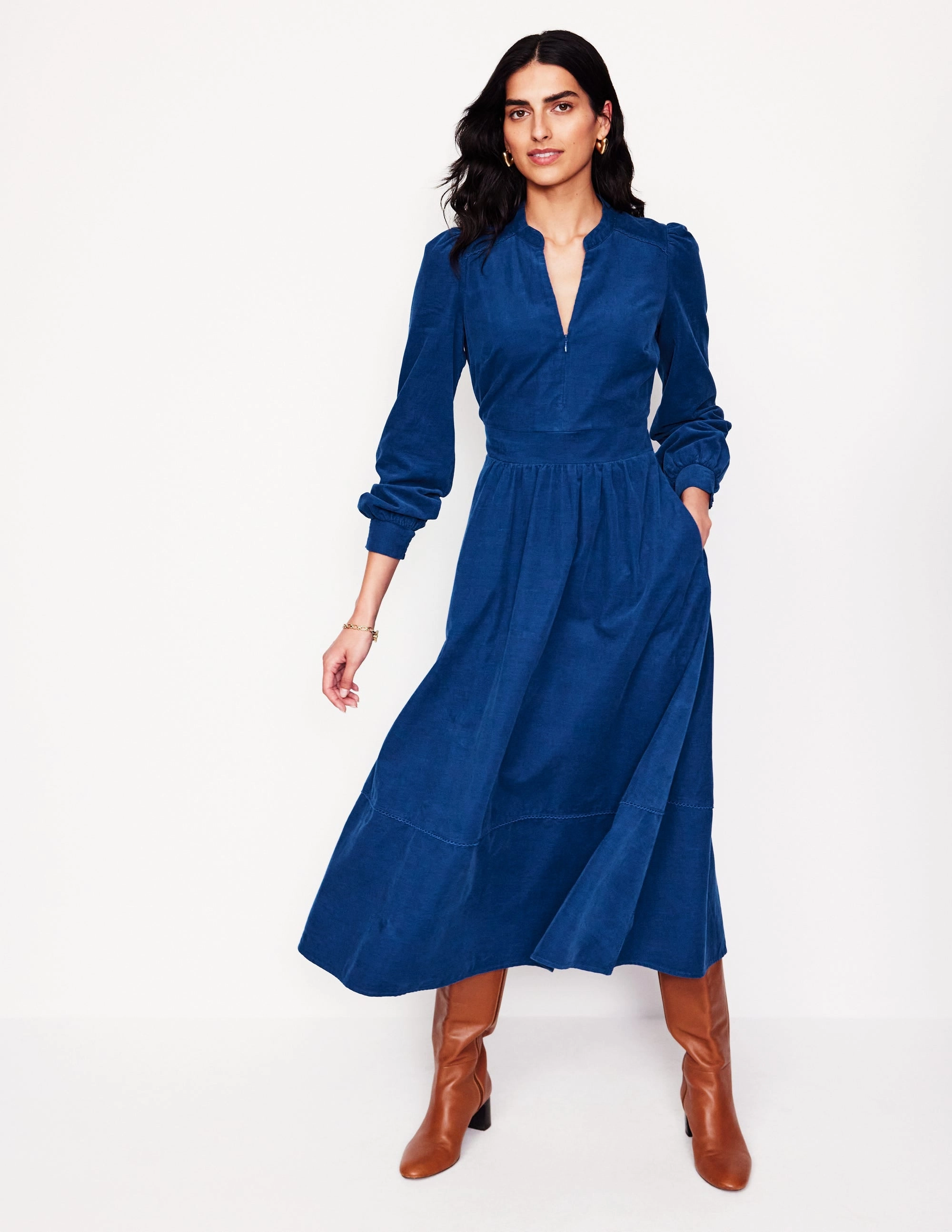 Zoe Zip Up Cord Midi Dress-Atlantic Tailored Style Perfect Fit Look