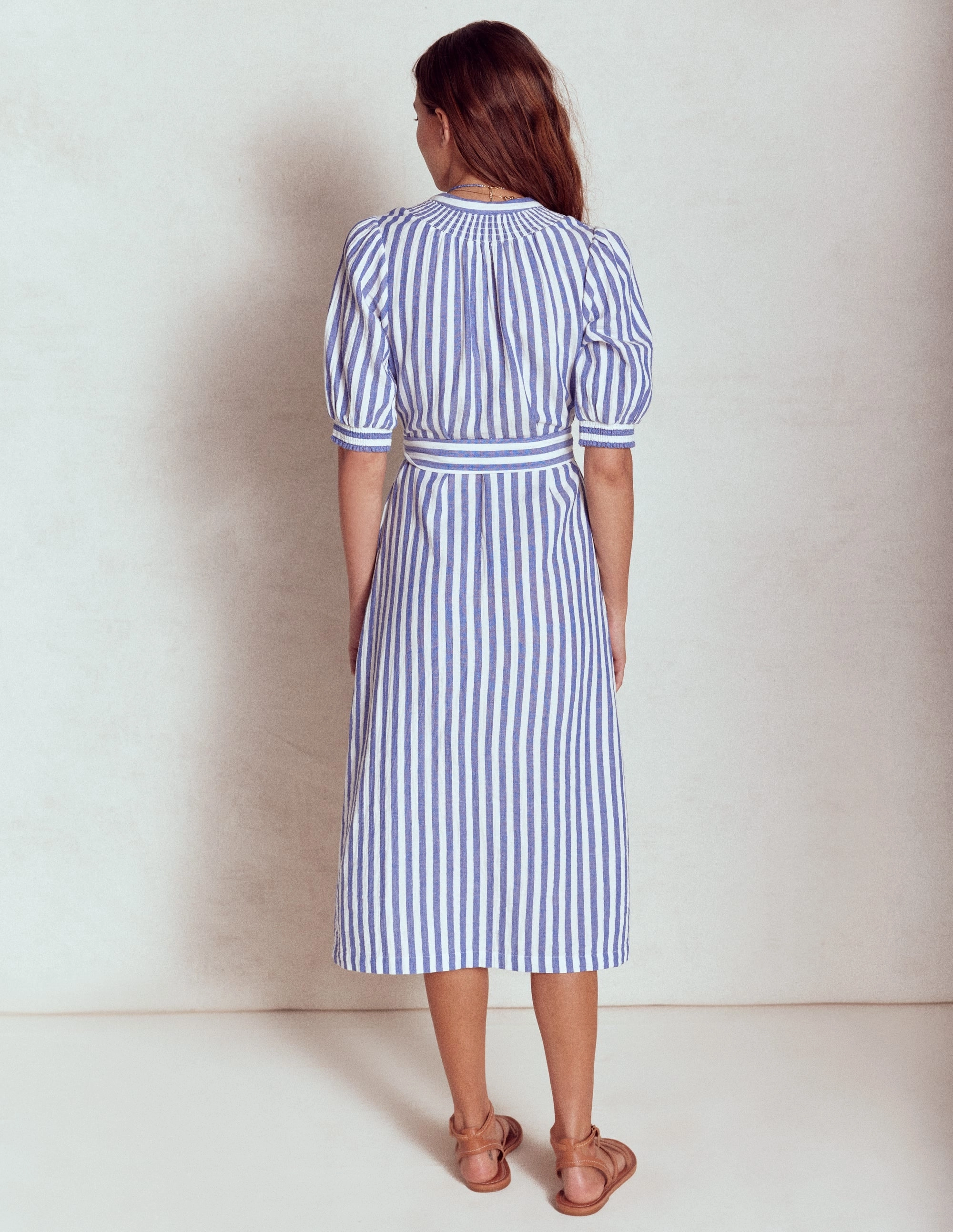 Ada Double Cloth Midi Dress-Bright Blue Stripe Editor??s-Pick Light Drape