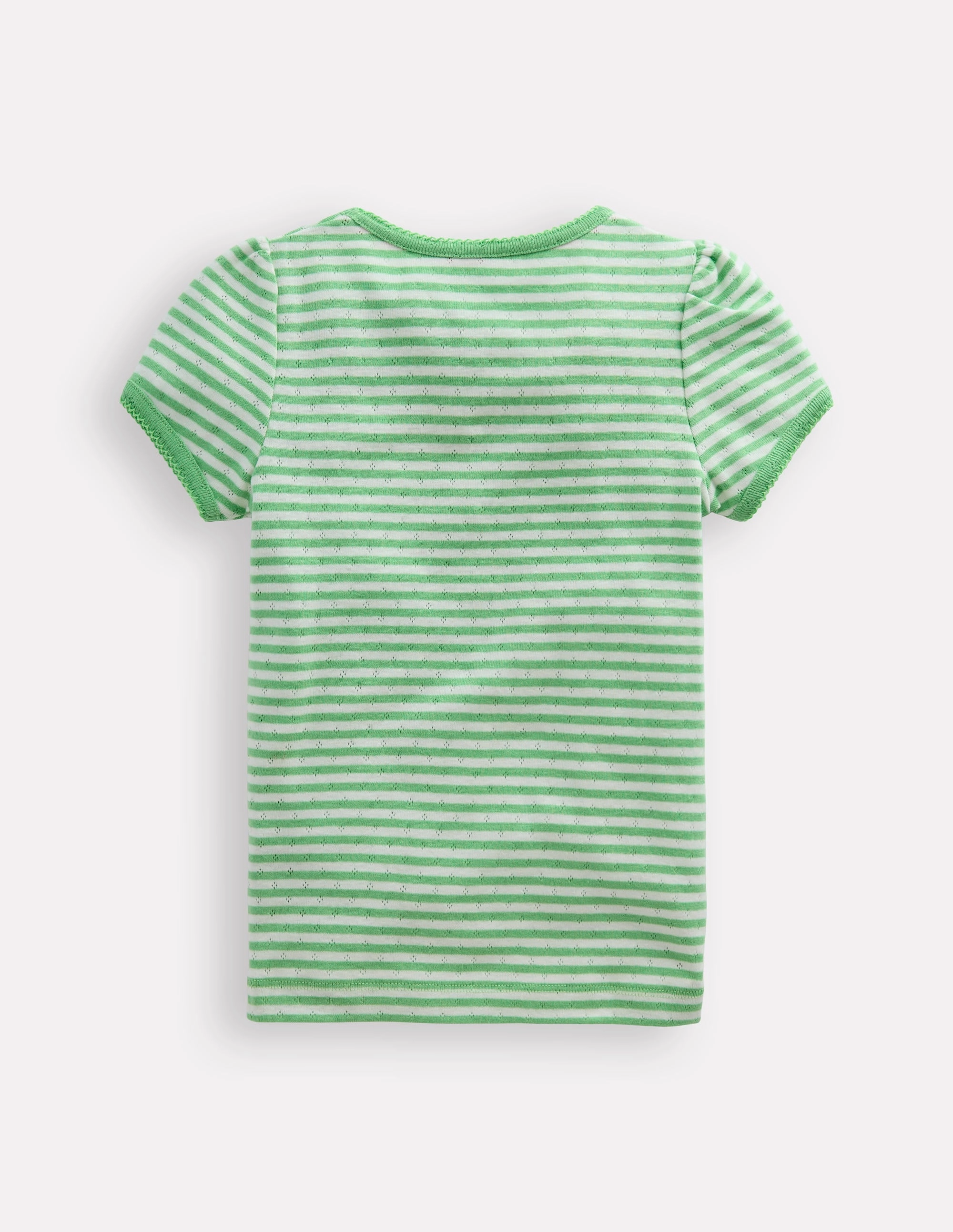 Short Sleeve Pointelle Top-Spring Green/ Ivory Stripe Light and Cozy Stretchable Armholes