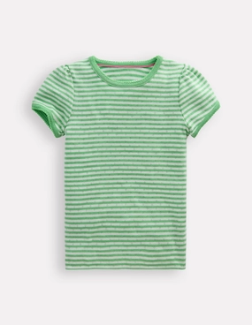 Functional Wearable Short Sleeve Pointelle Top-Spring Green/ Ivory Stripe