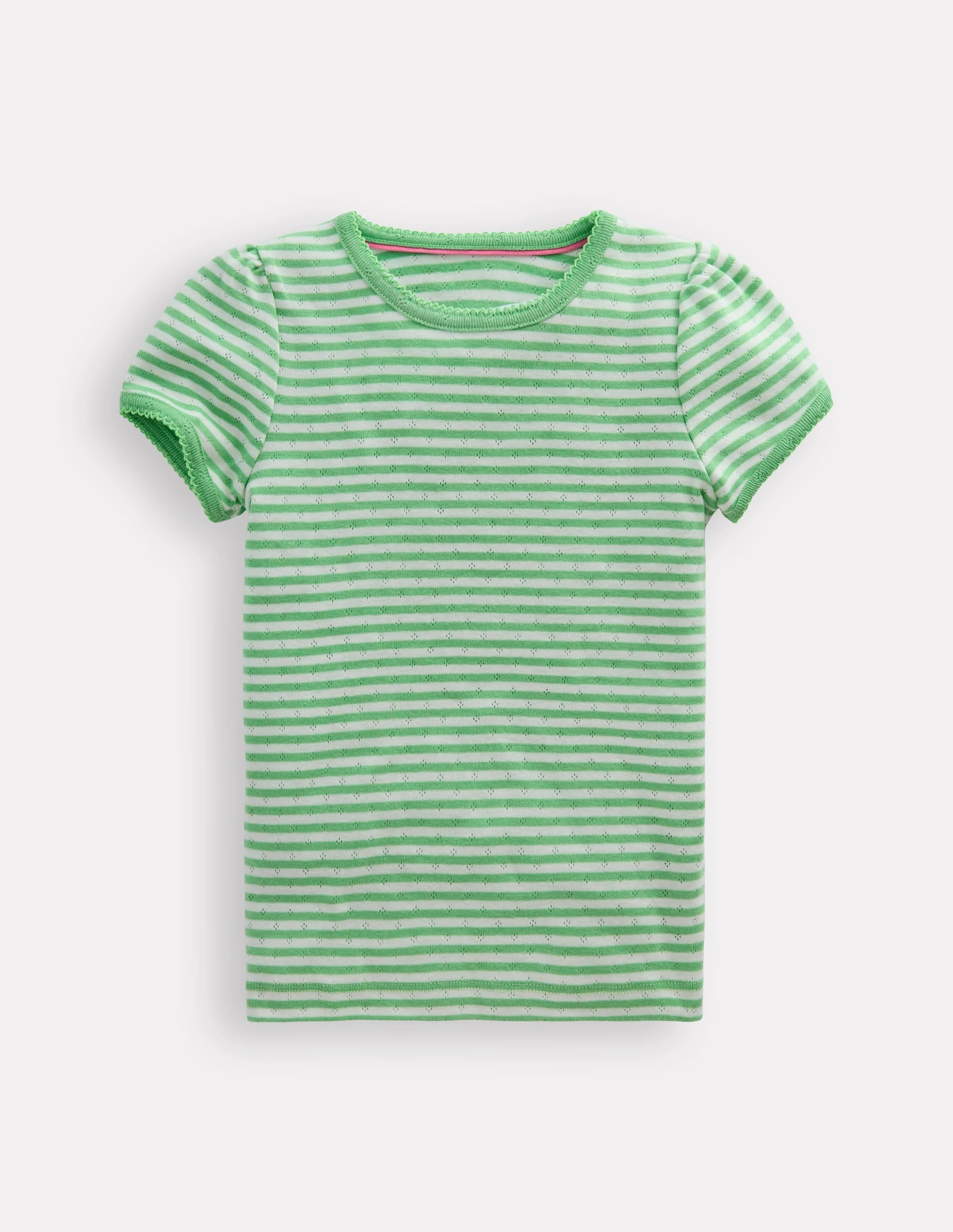 Short Sleeve Pointelle Top-Spring Green/ Ivory Stripe Simple and Chic