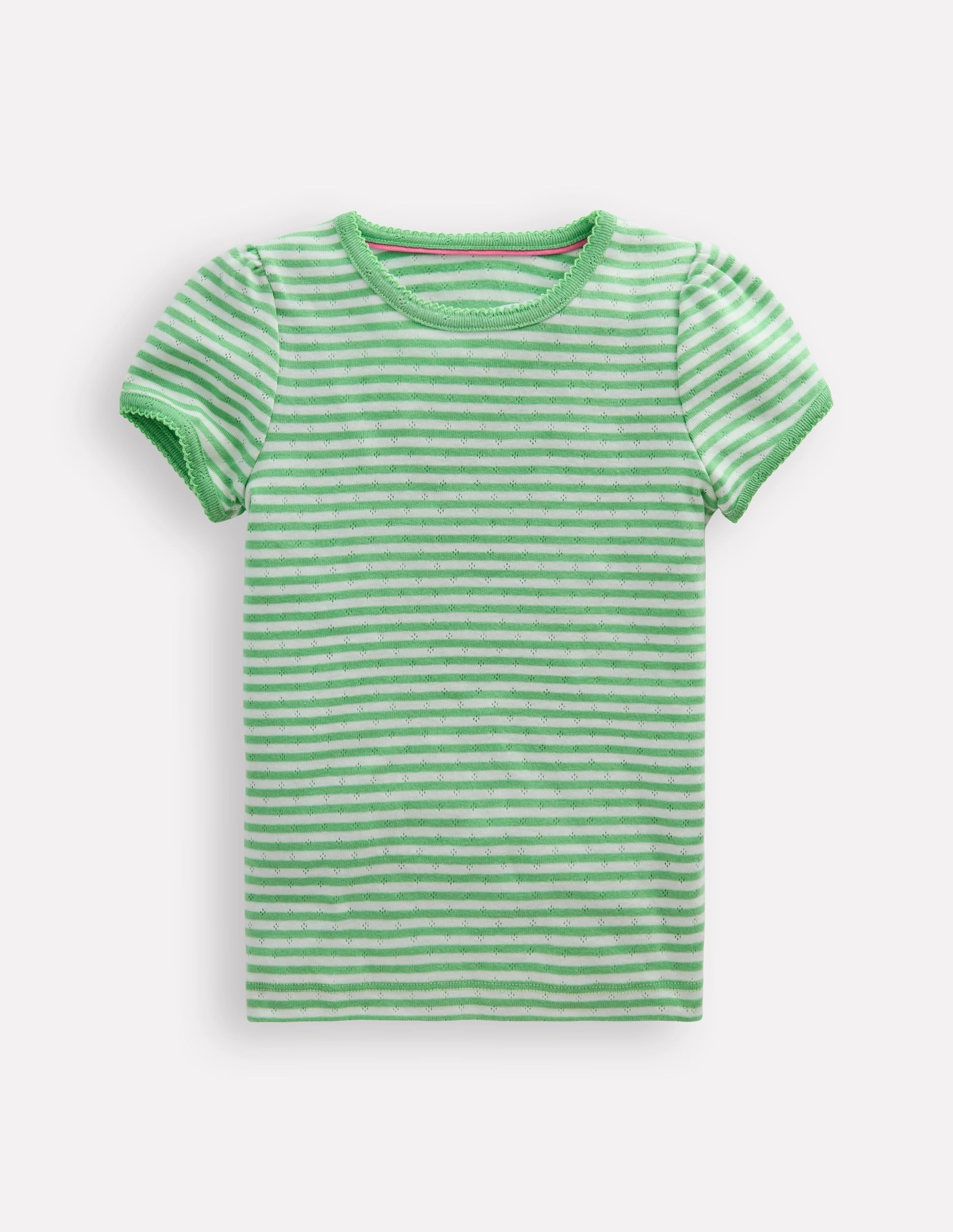 Functional Wearable Short Sleeve Pointelle Top-Spring Green/ Ivory Stripe
