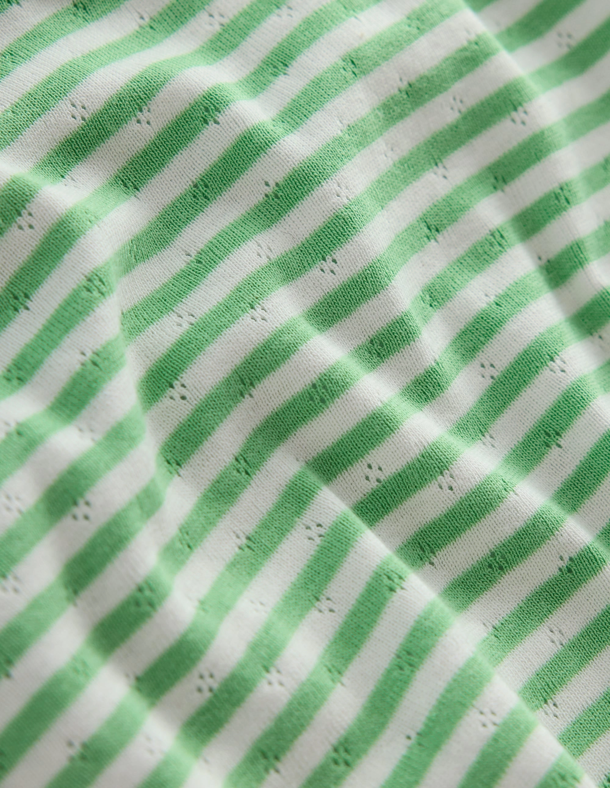 Short Sleeve Pointelle Top-Spring Green/ Ivory Stripe Seasonal Must-Have perfect for all-day wear