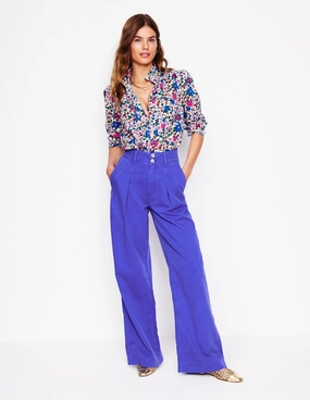 Brompton Wide Leg Trousers-Bright Blue Rest Easy