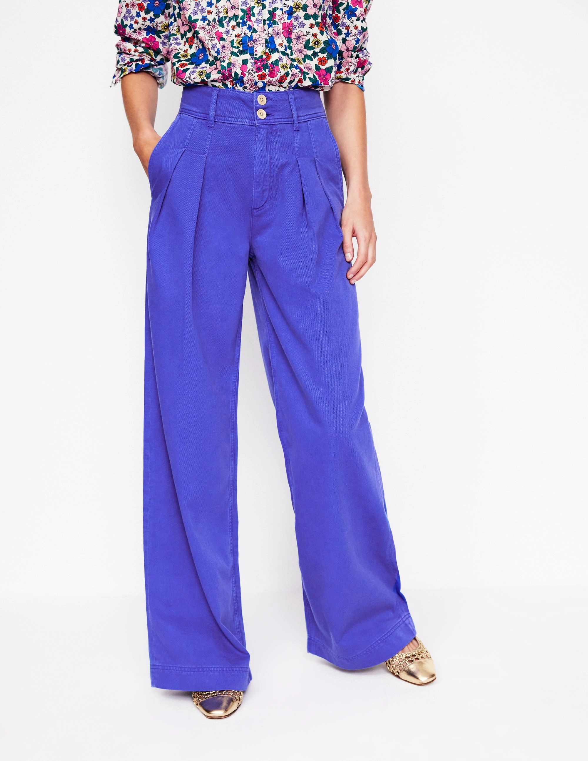 Core Ease Chic Fit Brompton Wide Leg Trousers-Bright Blue