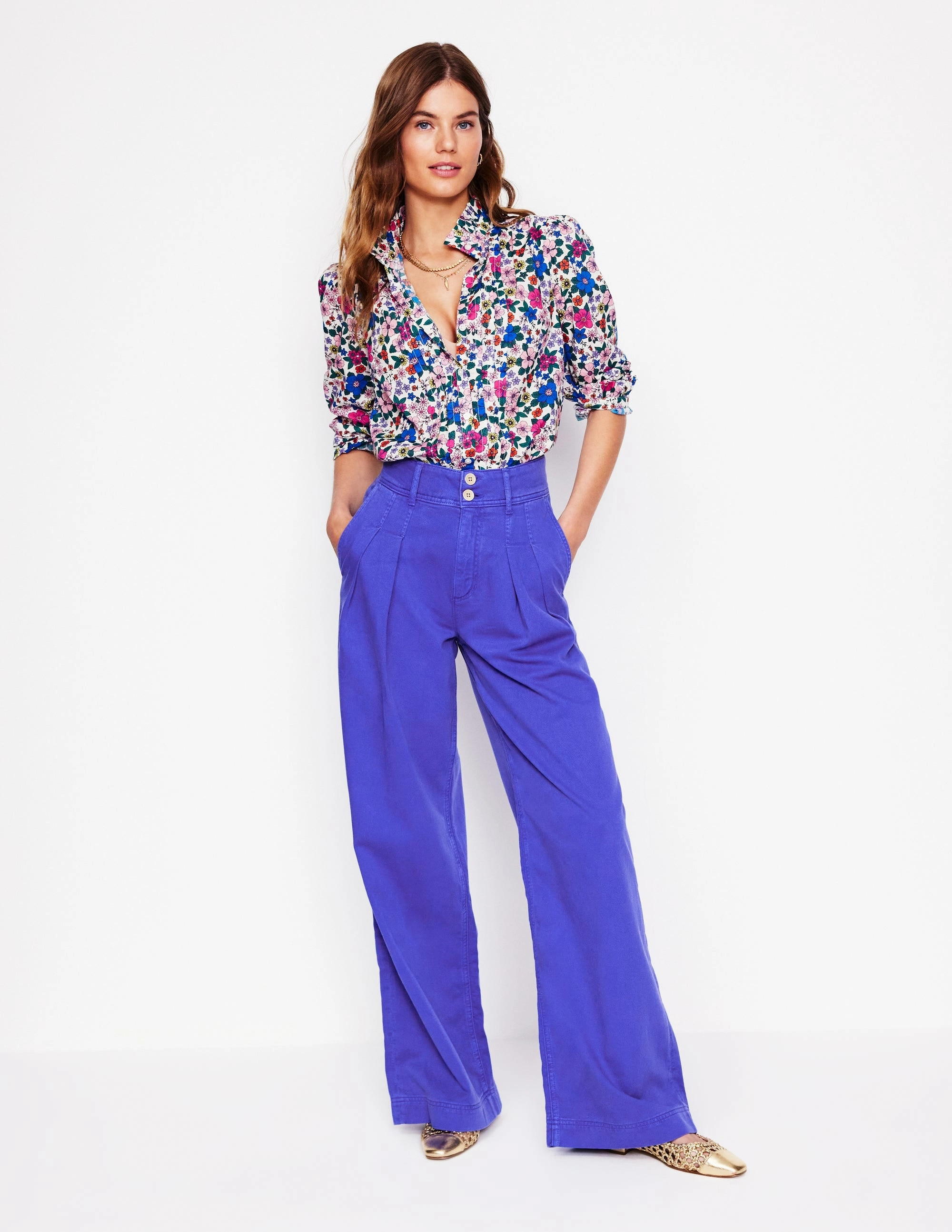 Brompton Wide Leg Trousers-Bright Blue Rest Easy