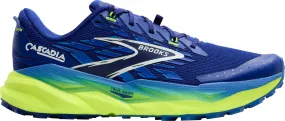 running in a forest shoes high - visibility Brooks Cascadia 19 Mens Trail Running Shoes - Blue