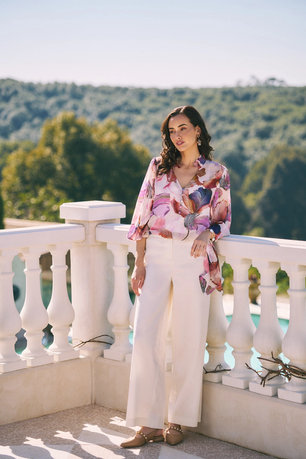 LowMaintenance Soft Brushed Lining Georgette Floral Blouse ?C Impasto Floral Print