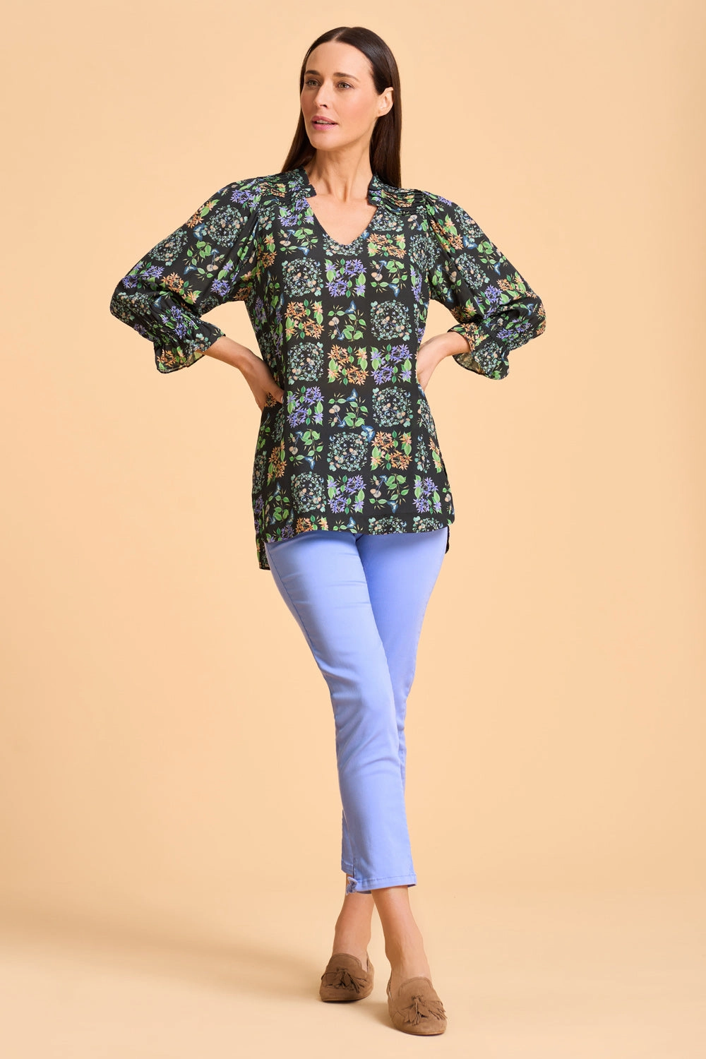 Printed Frill Detail Tunic - Butterfly Garden Comfortable Design