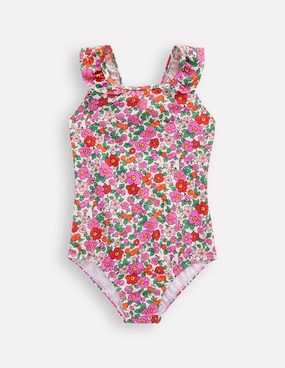 Chafe Resistant Edges Hallie Frill Strap Swimsuit-Bubblegum Pink Heart Stamp