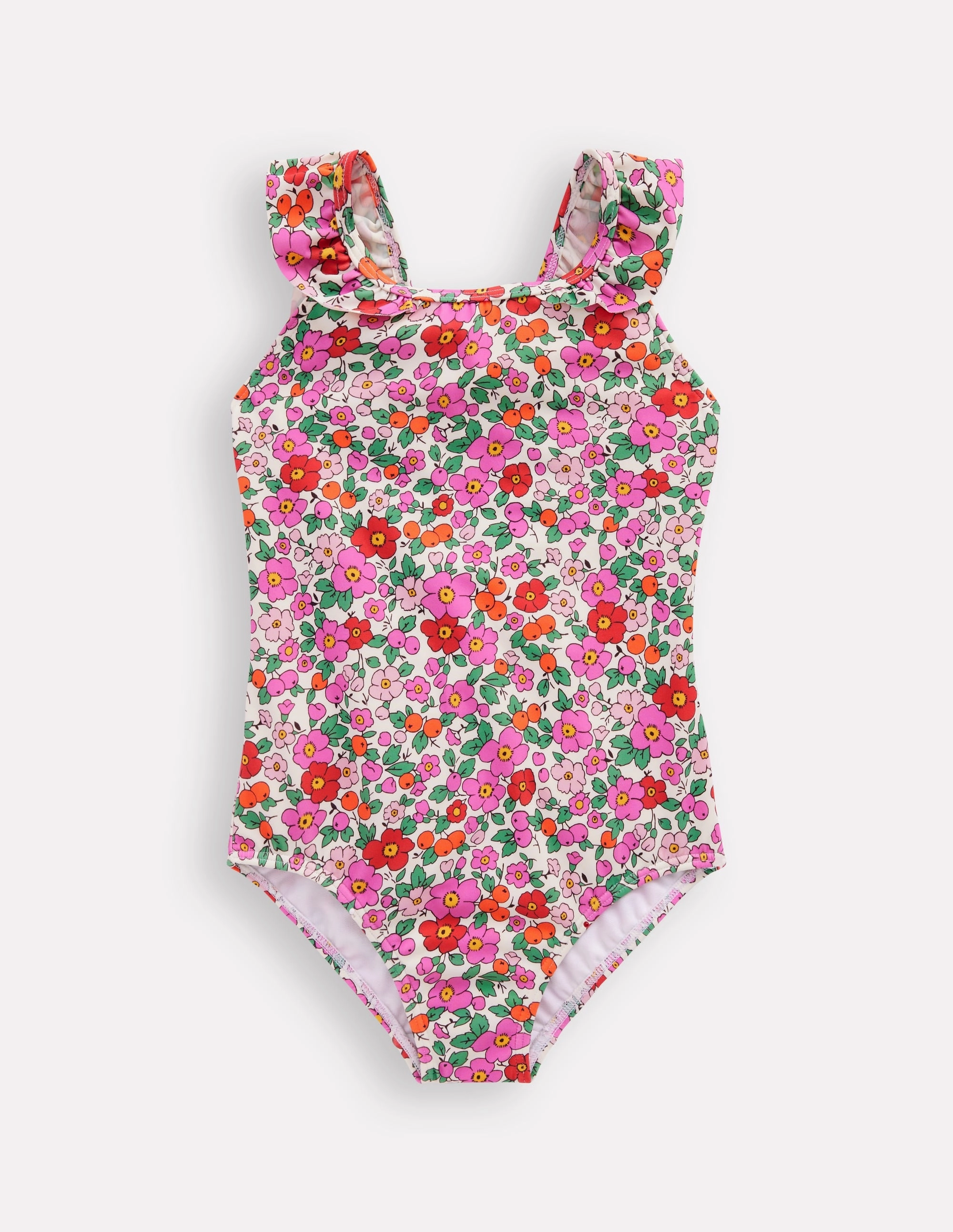 Color-Blocking Hallie Frill Strap Swimsuit-Bubblegum Pink Heart Stamp