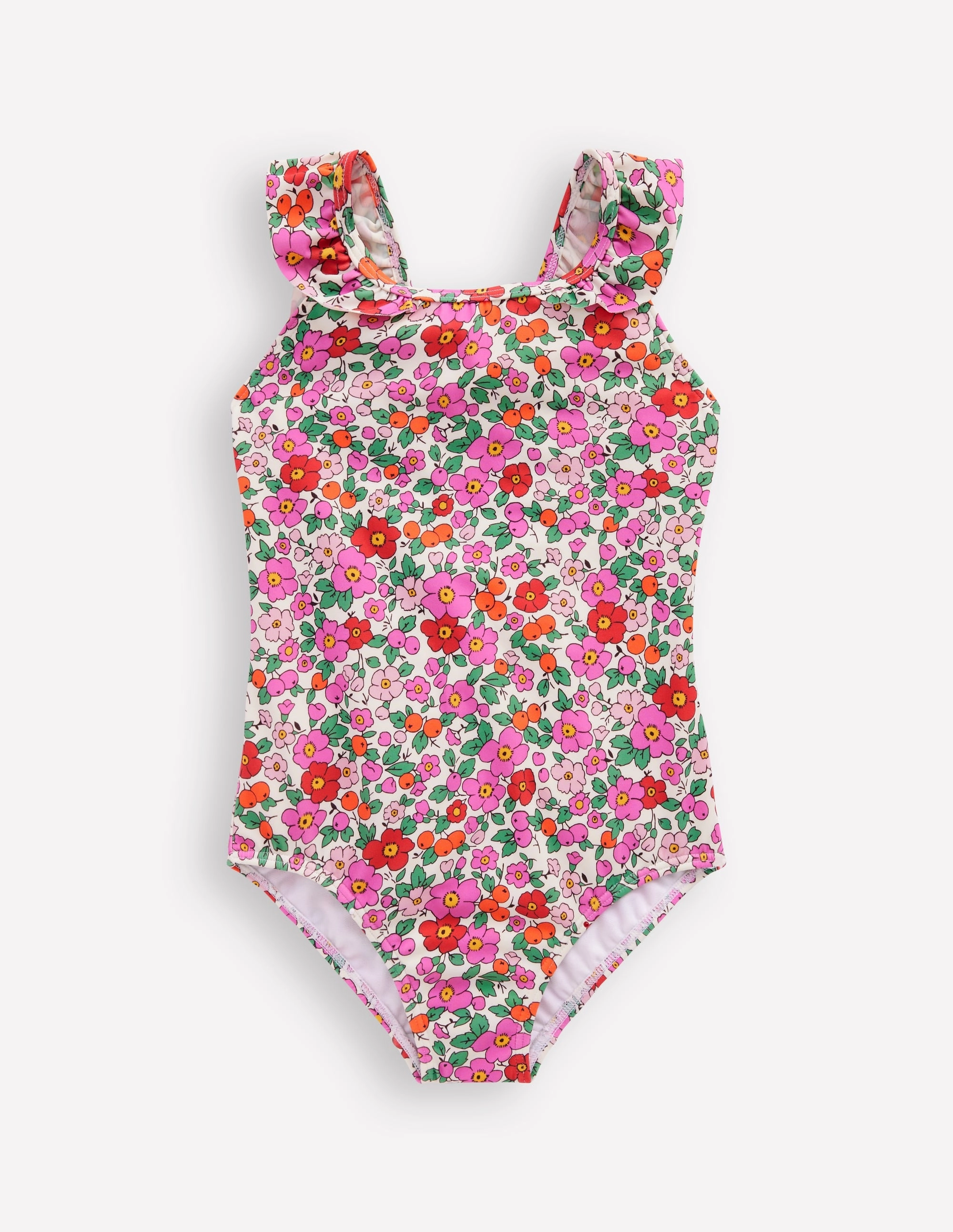 Chafe Resistant Edges Hallie Frill Strap Swimsuit-Bubblegum Pink Heart Stamp