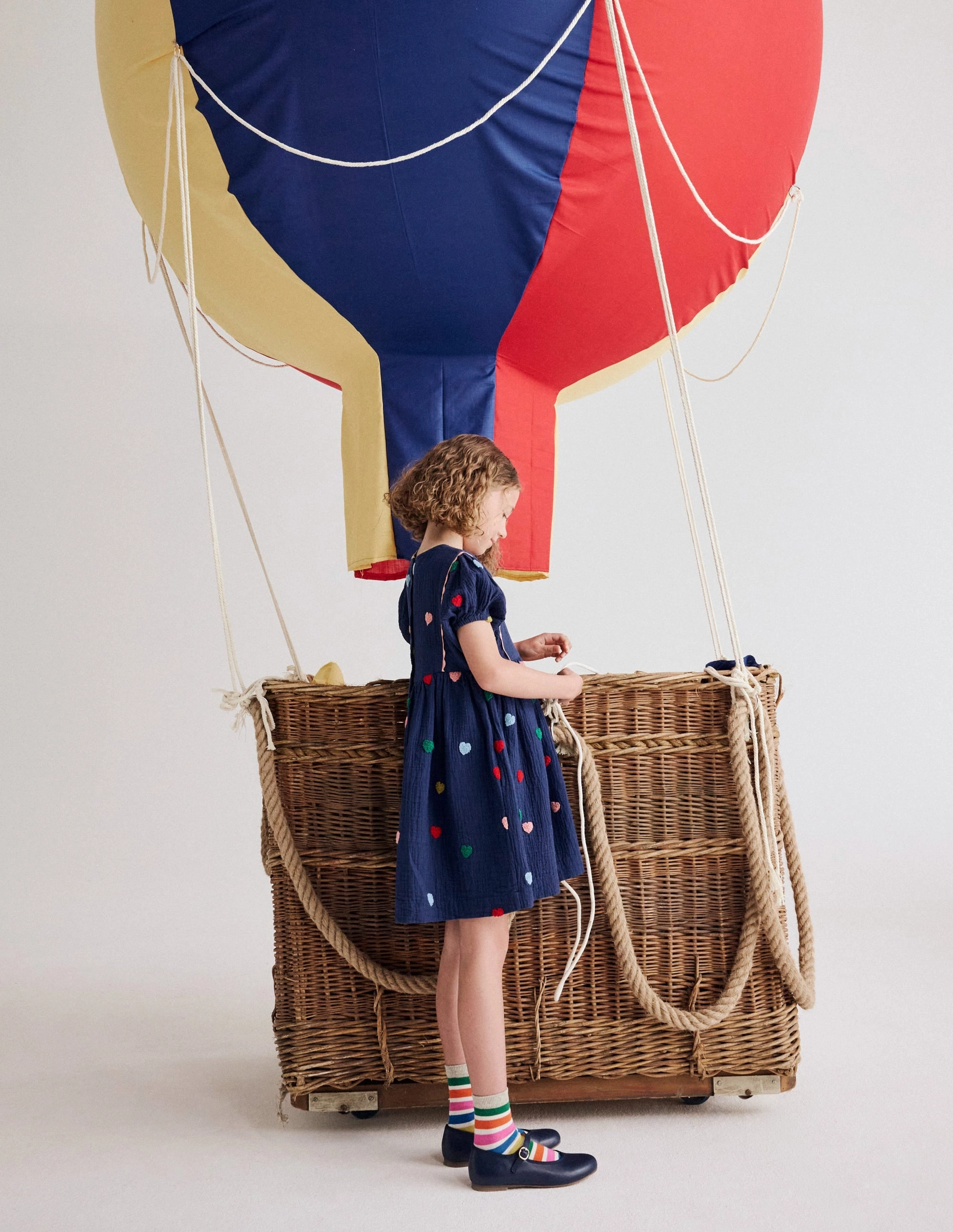 Puff Sleeve Double Cloth Dress-Starboard Blue Hearts Functional Fit