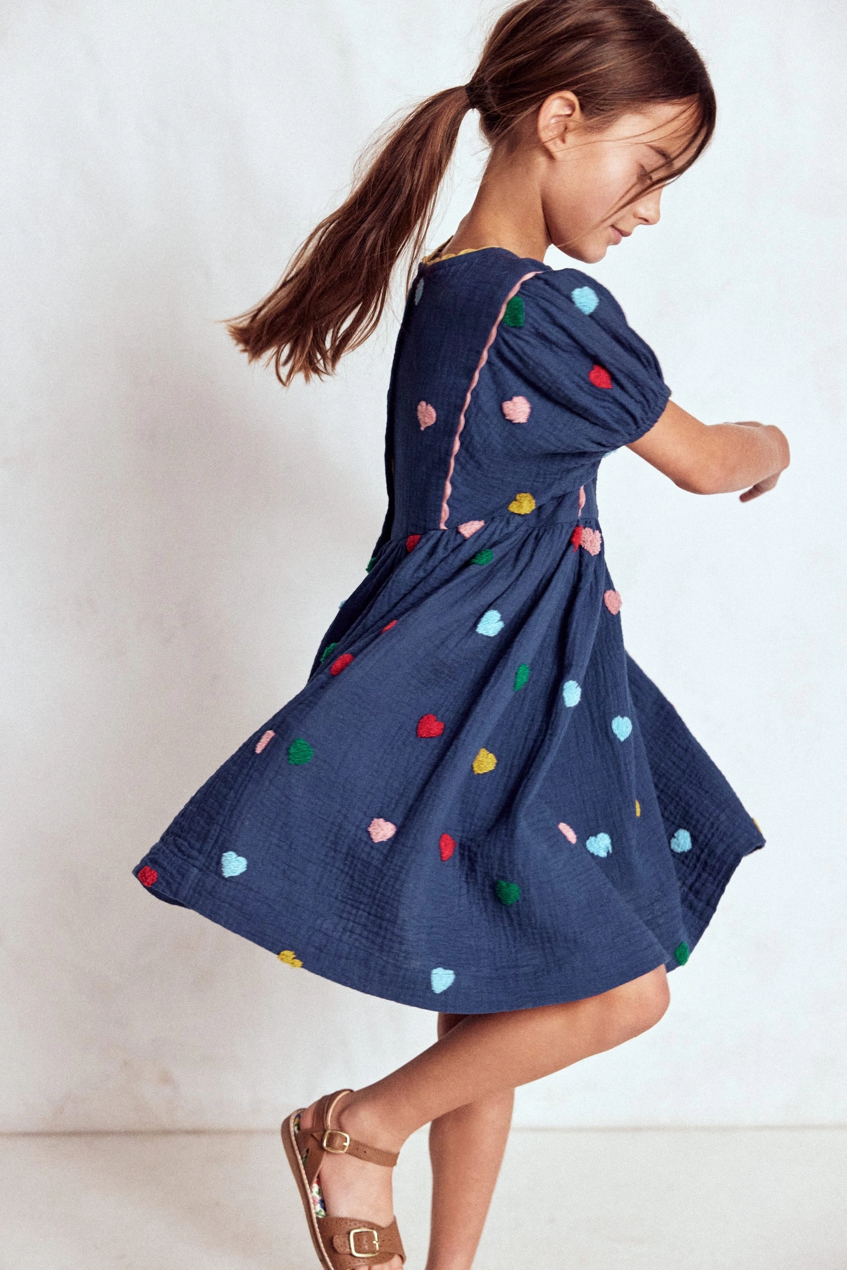 Puff Sleeve Double Cloth Dress-Starboard Blue Hearts Timeless Soft Timeless elegance