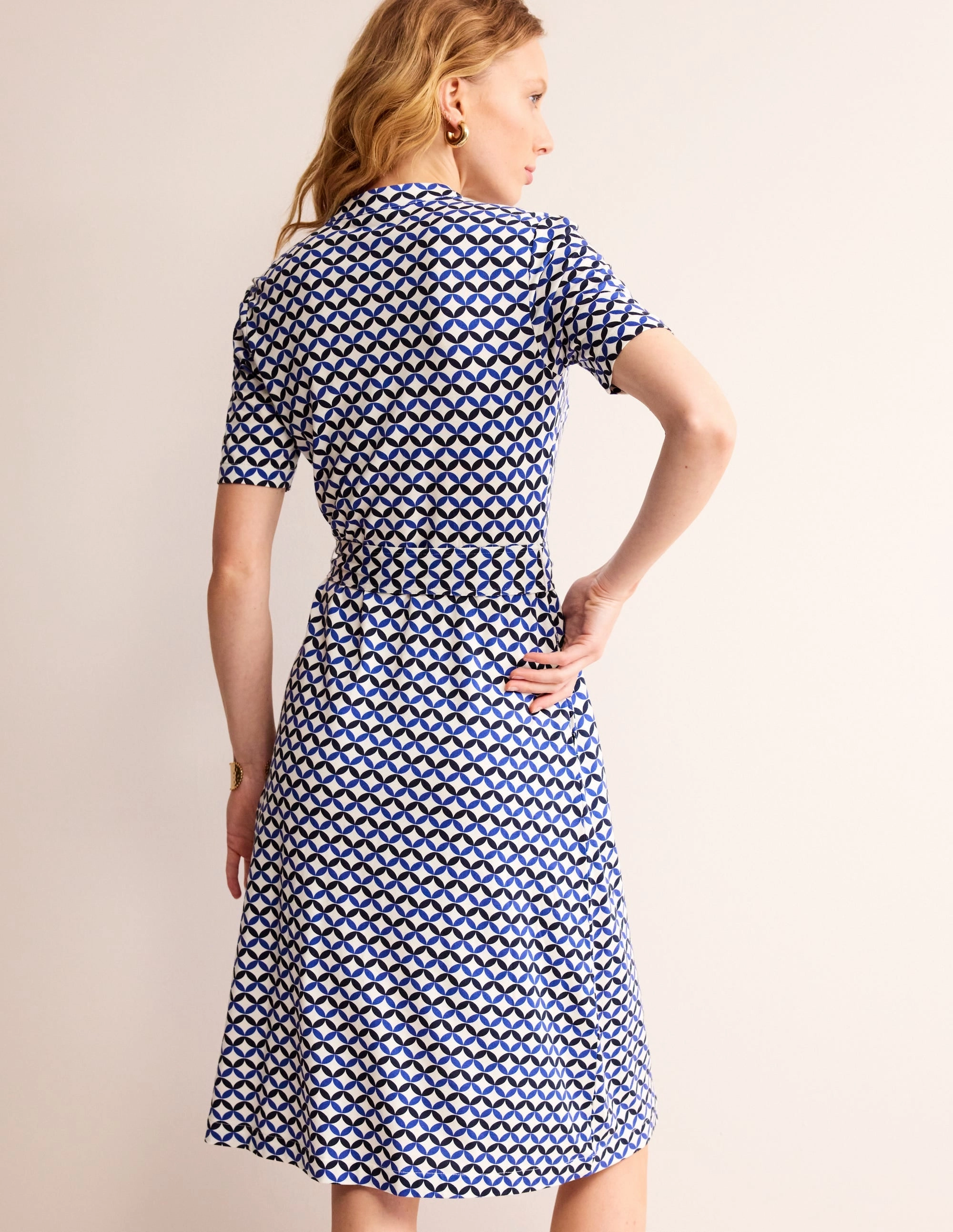 Chic Tailoring Julia Short Sleeve Shirt Dress-Ivory, Diamond Terrace