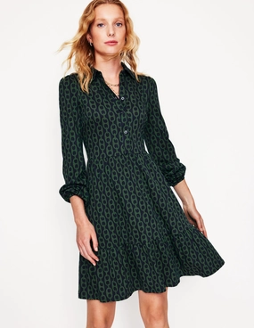Jemima Tiered Jersey Dress-Pine, Geo Chain Comfort Stretch Bold Structure