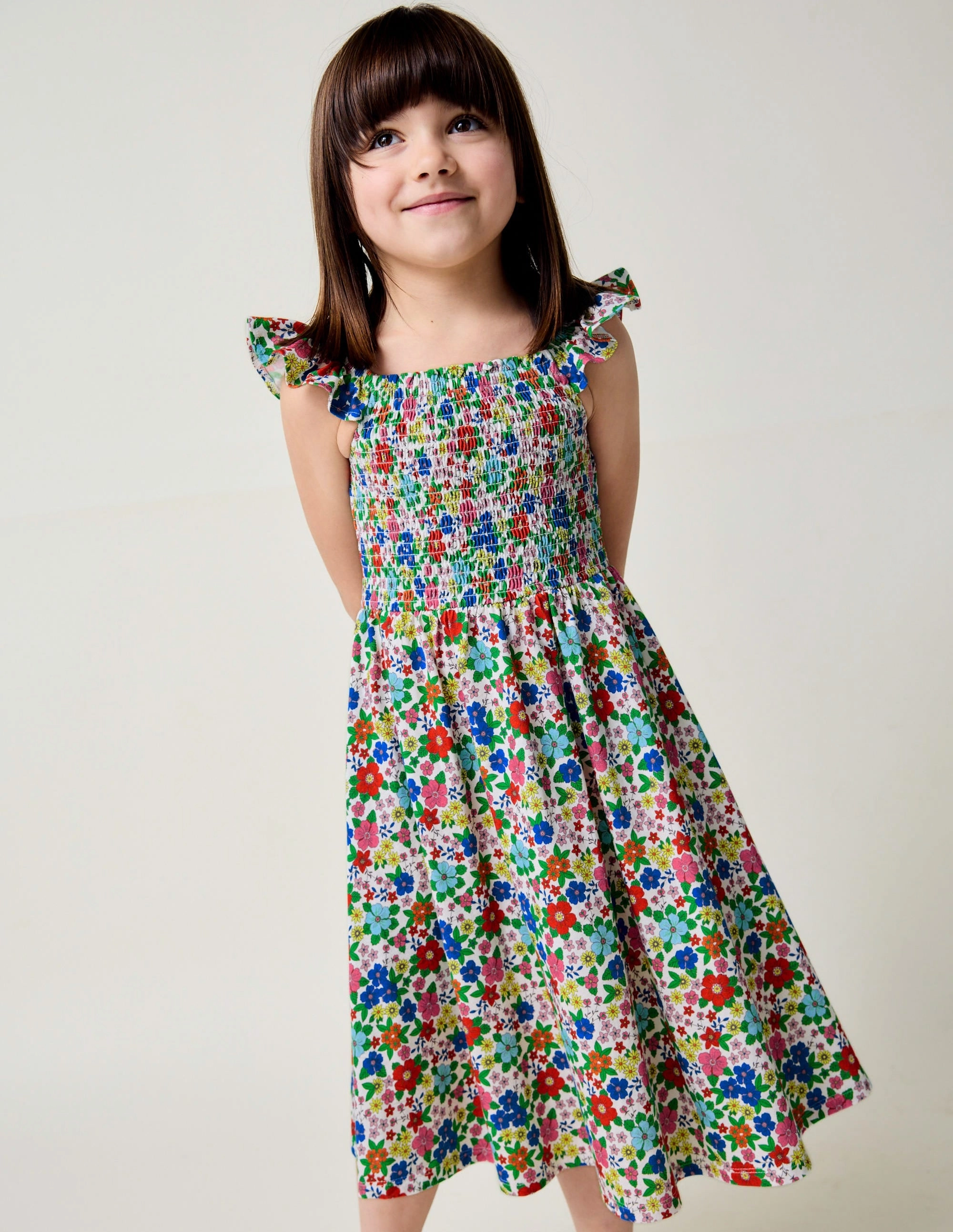Willa Shirred Jersey Dress-Multi Holiday Flowerbed Elegant Line Comfortable Waist Design