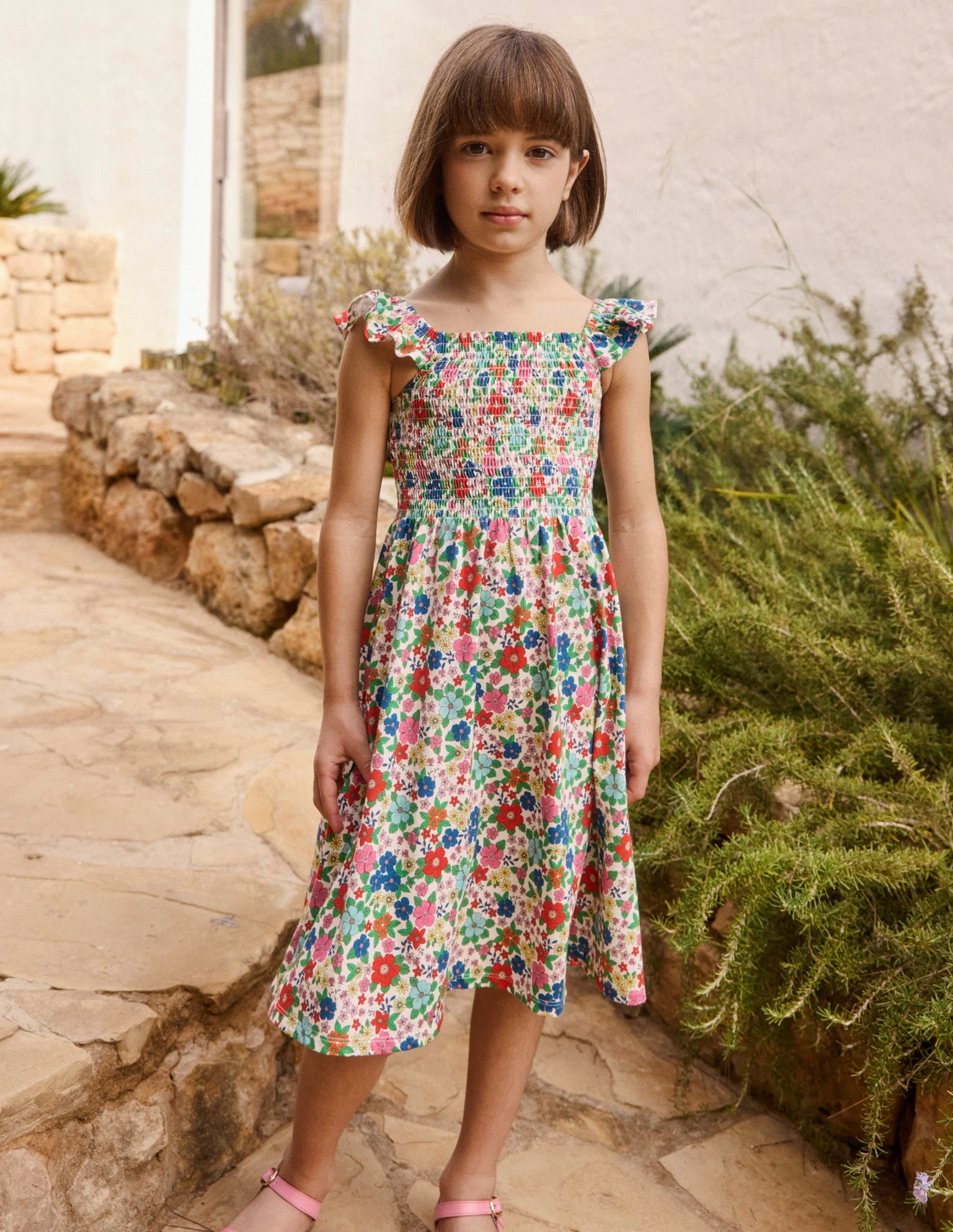 Chic Vibe Cozy Base Willa Shirred Jersey Dress-Multi Holiday Flowerbed