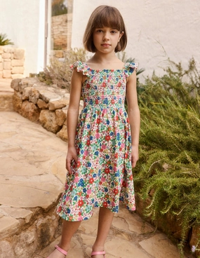 Chic Vibe Cozy Base Willa Shirred Jersey Dress-Multi Holiday Flowerbed