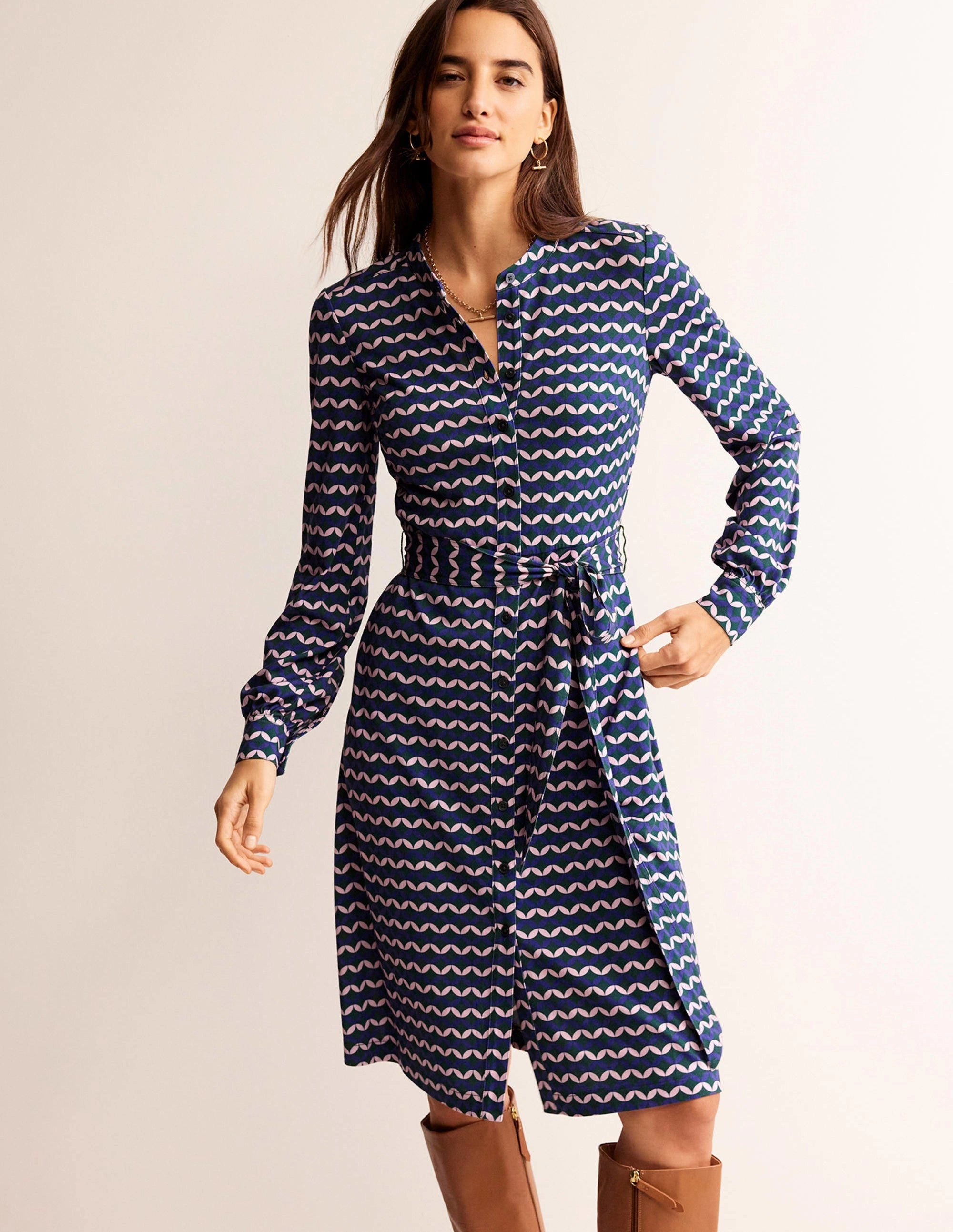 Hidden Pocket Julia Jersey Shirt Dress-Surf the Web, Diamond Terrace