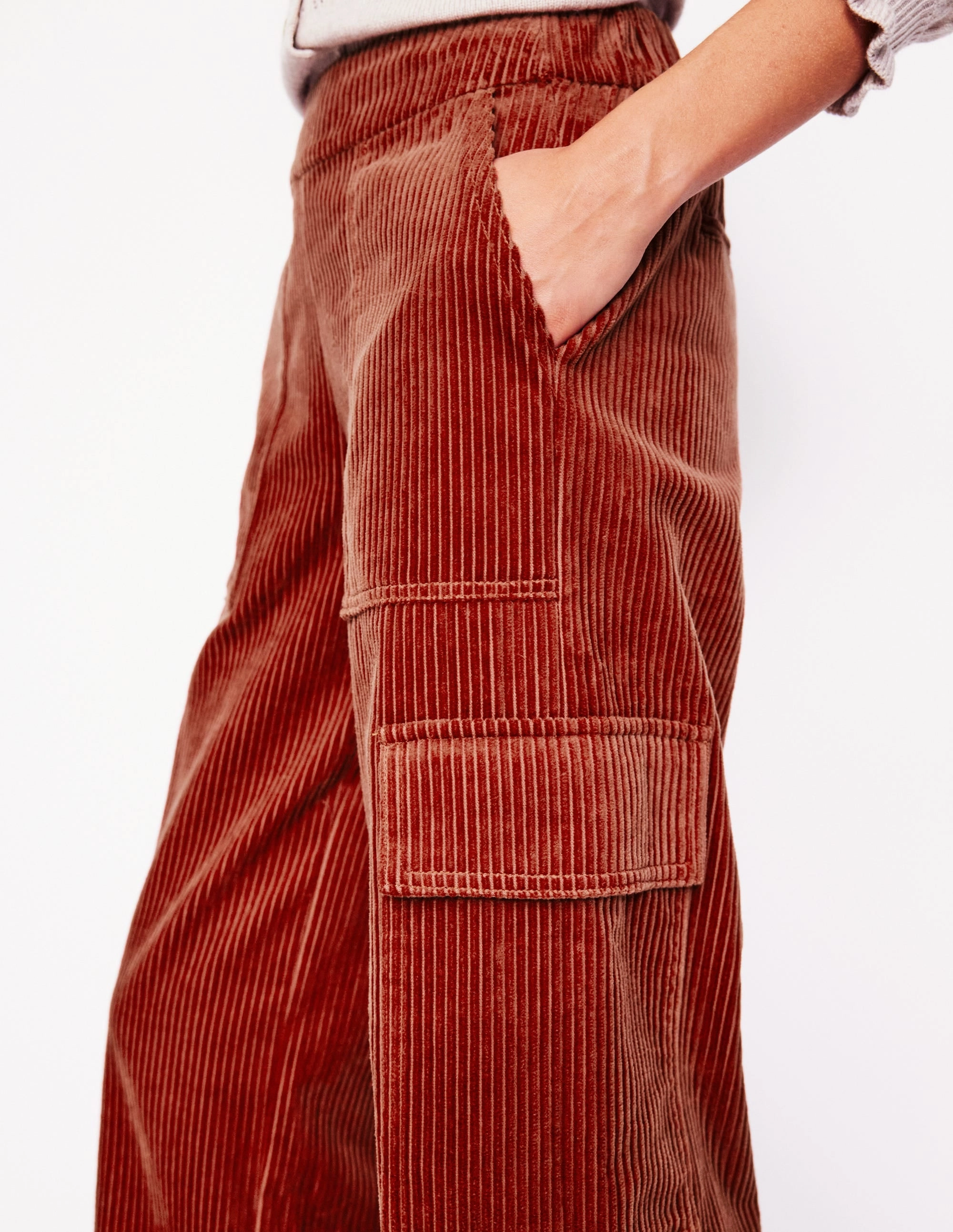 Cord Pull-on Trousers-Red Trendy Layering