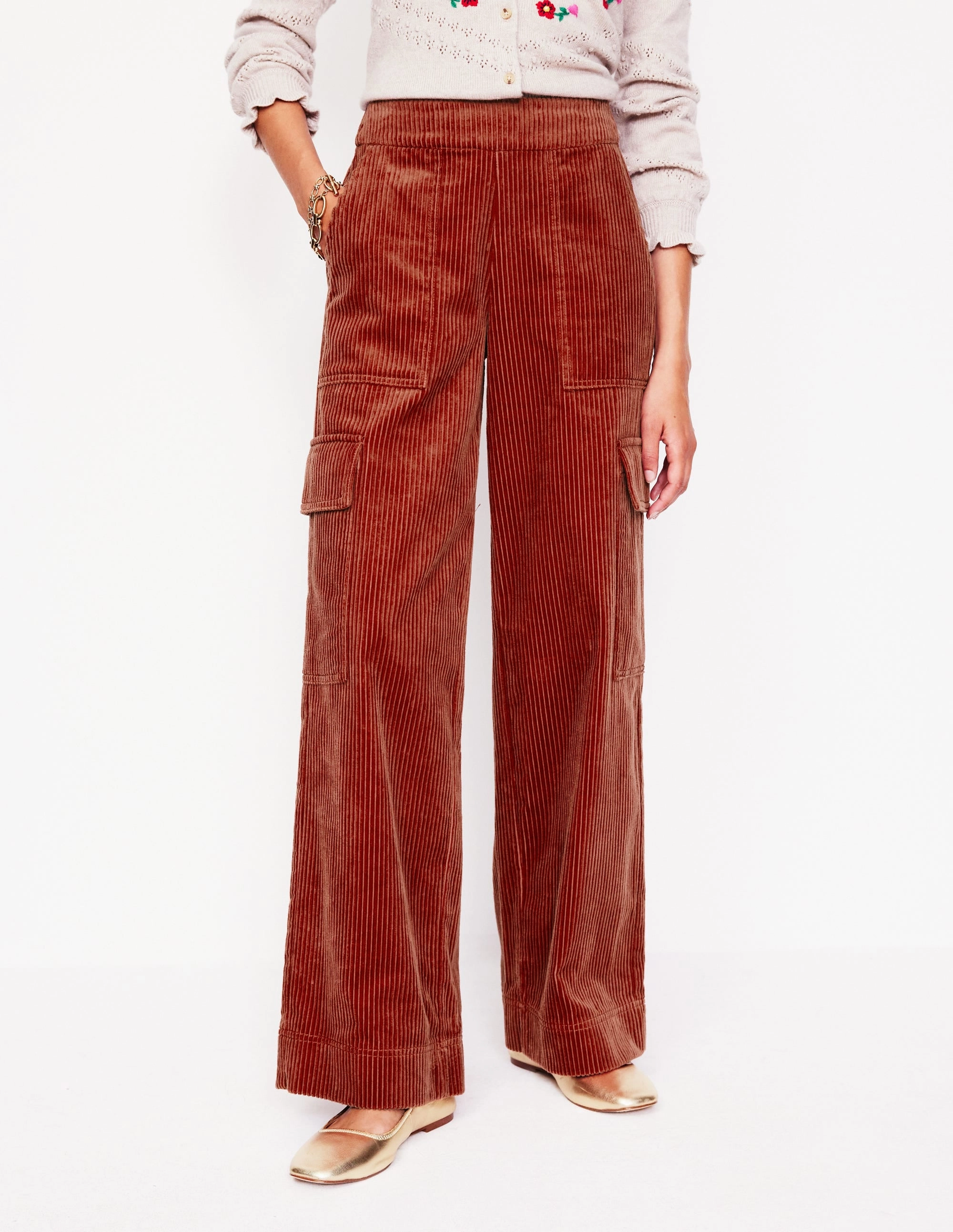 Cord Pull-on Trousers-Red Active Fit Essential Wearable