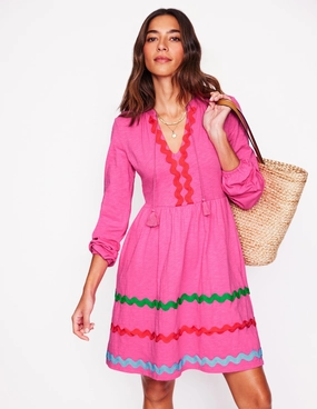 Corinna Ric Rac Jersey Dress-Sorbet Pink Fall Outfit Soft and Chic