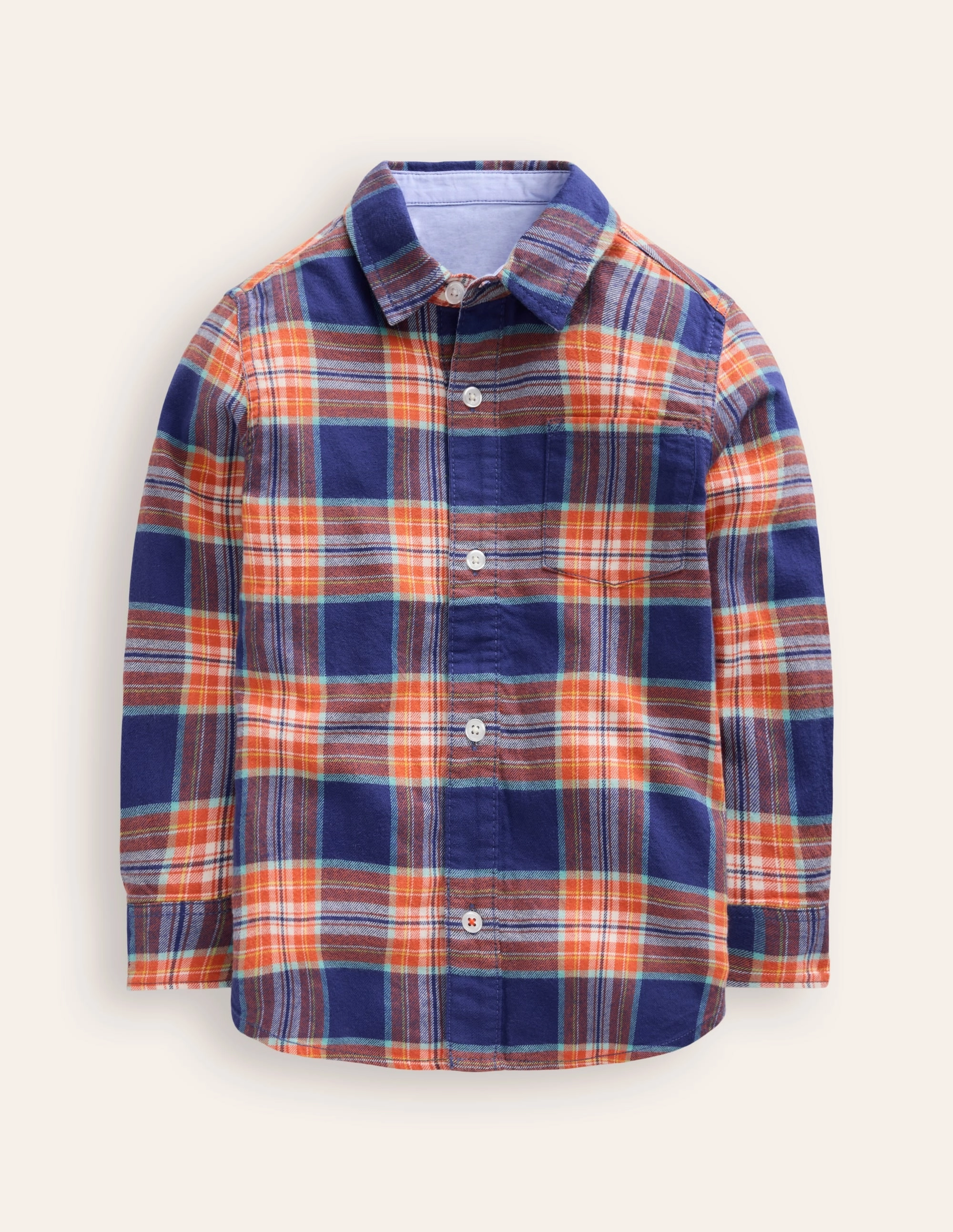 Cosy Cotton Check Shirt-Starboard/Terracotta Orange Garment Dyed