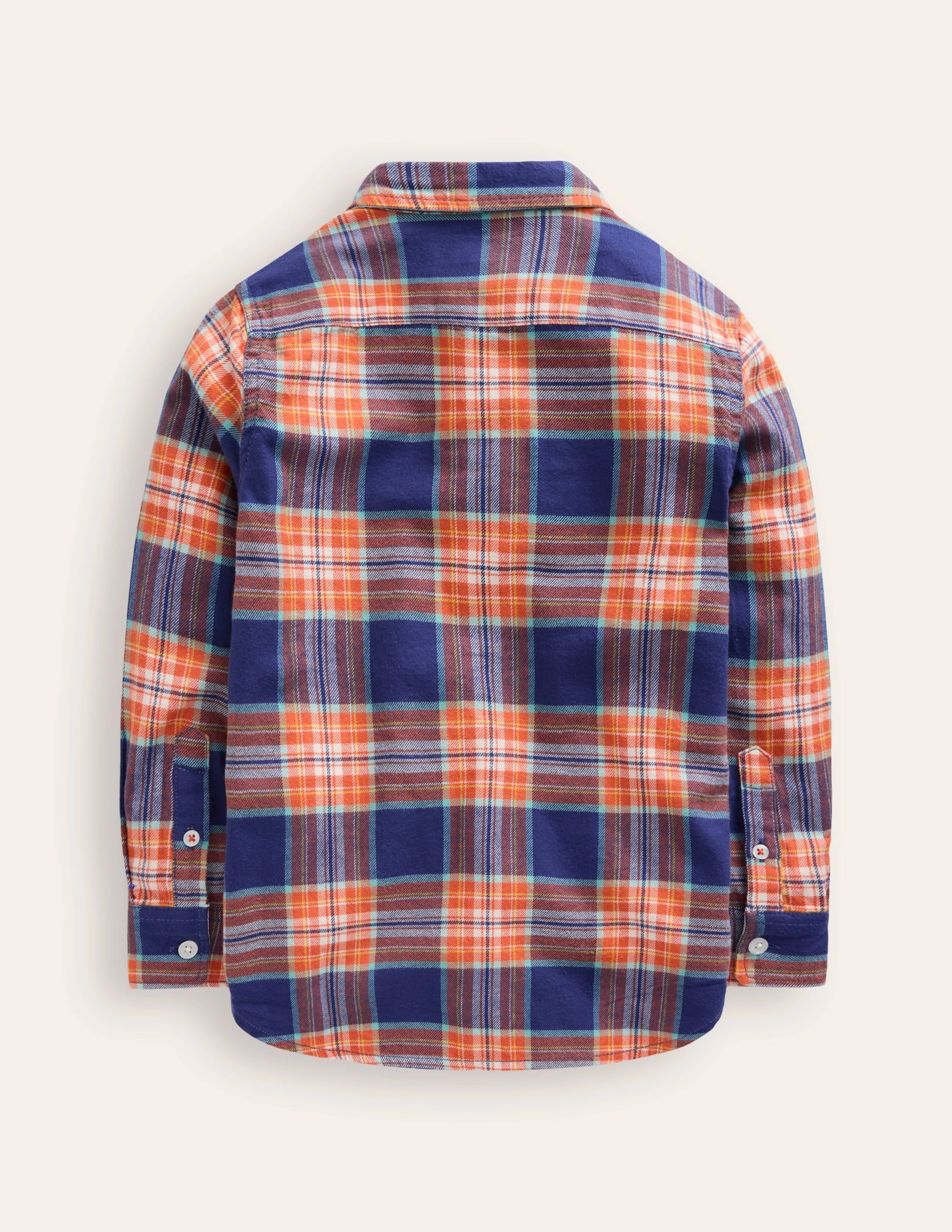 Fade Resistant Coating Comfortable Layering Cosy Cotton Check Shirt-Starboard/Terracotta Orange