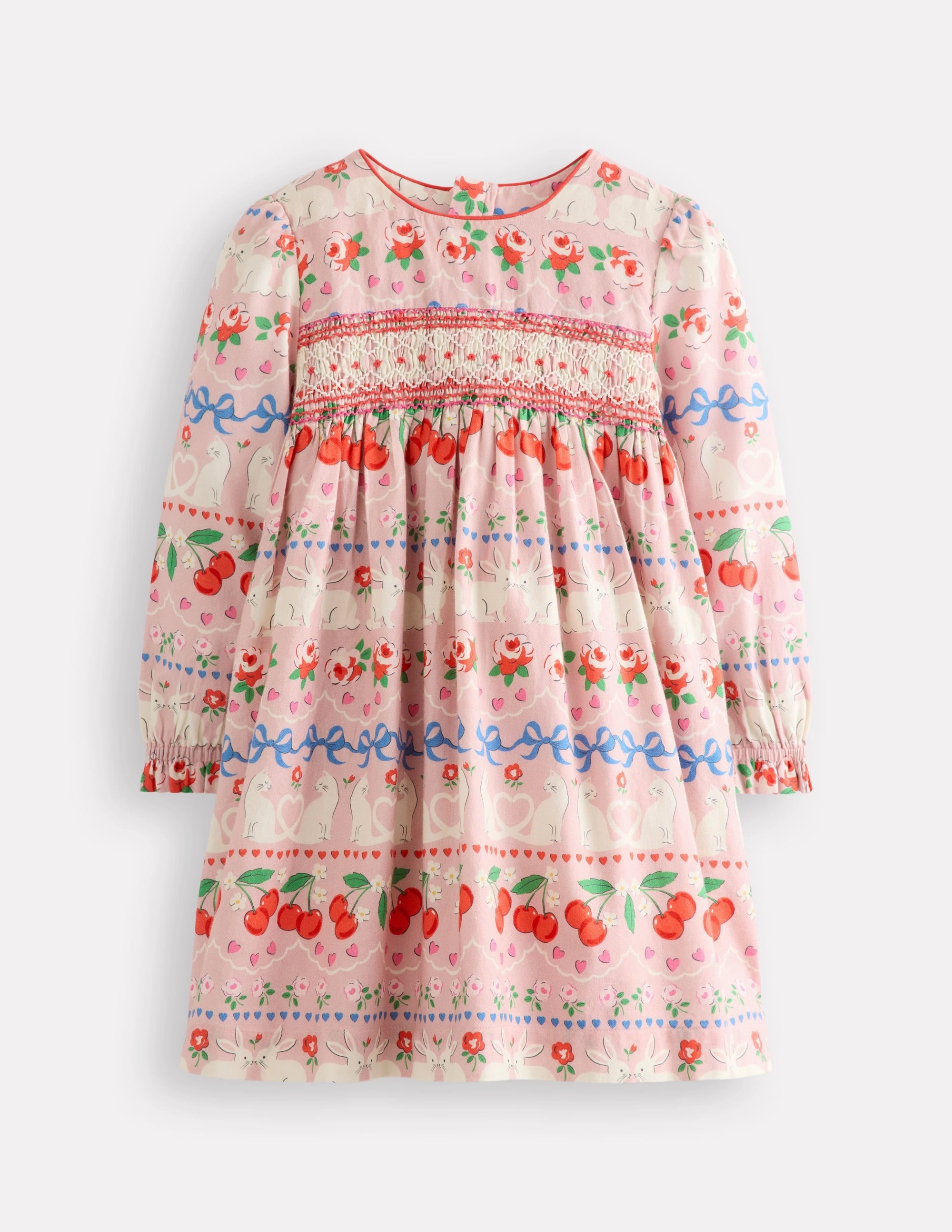 Cosy Smocked Dress-Pink Valentines Bunny Balanced Tone