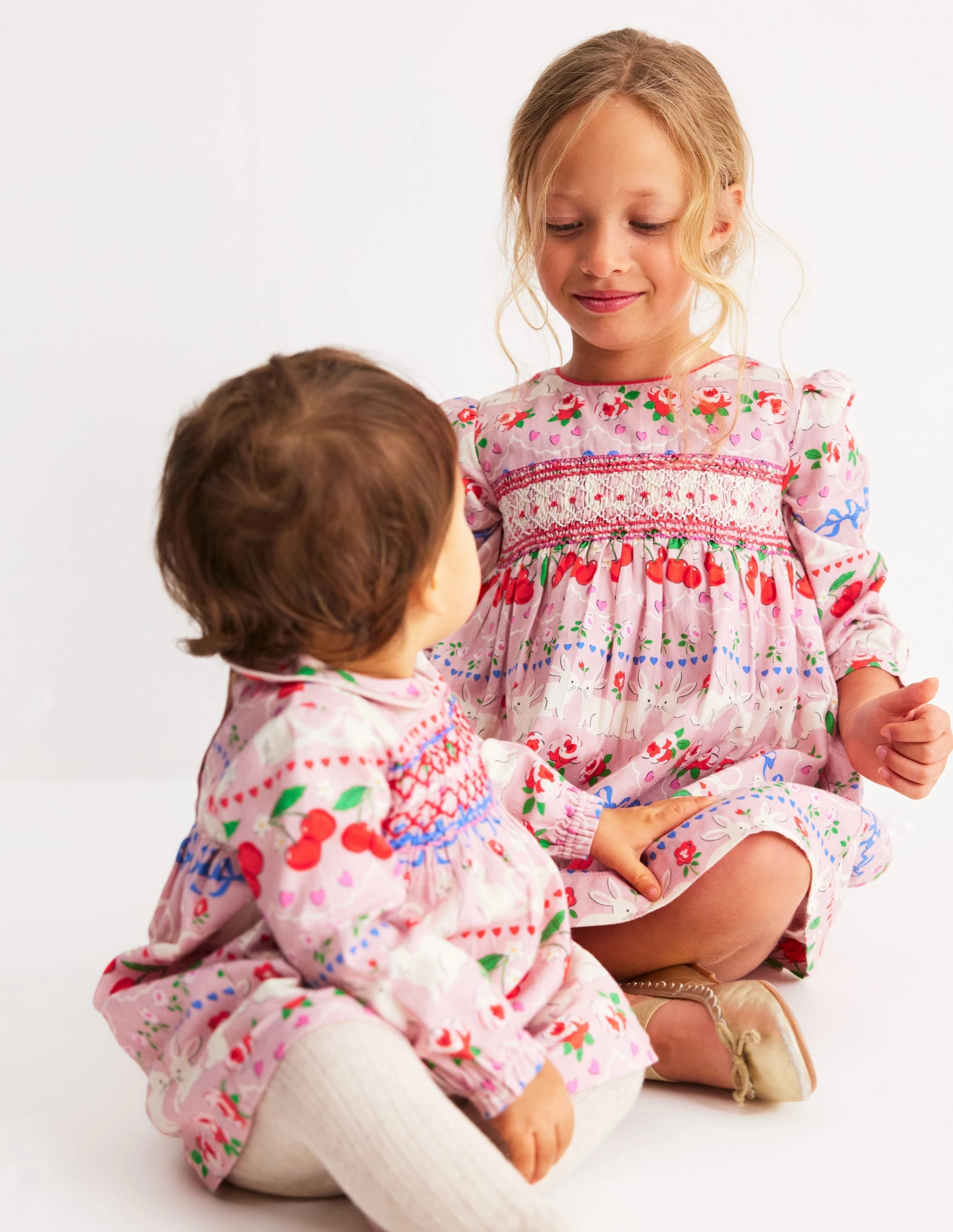 Hot Now Cosy Smocked Dress-Pink Valentines Bunny