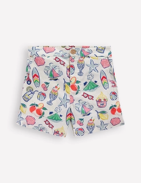 Chill Ready Active Style Cotton Linen Shorts-Ivory Holiday Print