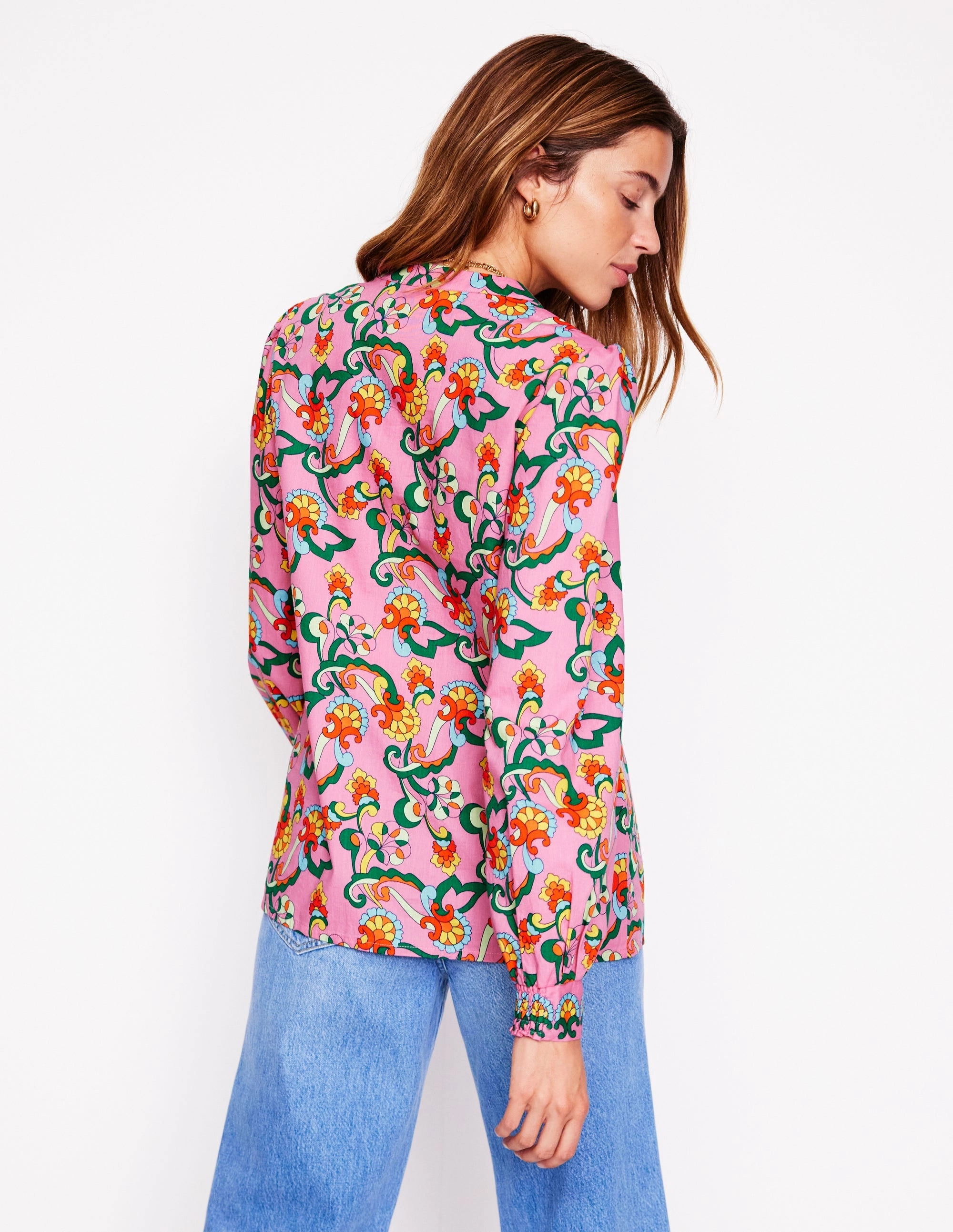 Cotton Notch Neck Top-Pink Rose, Foliage Trail safe for skin