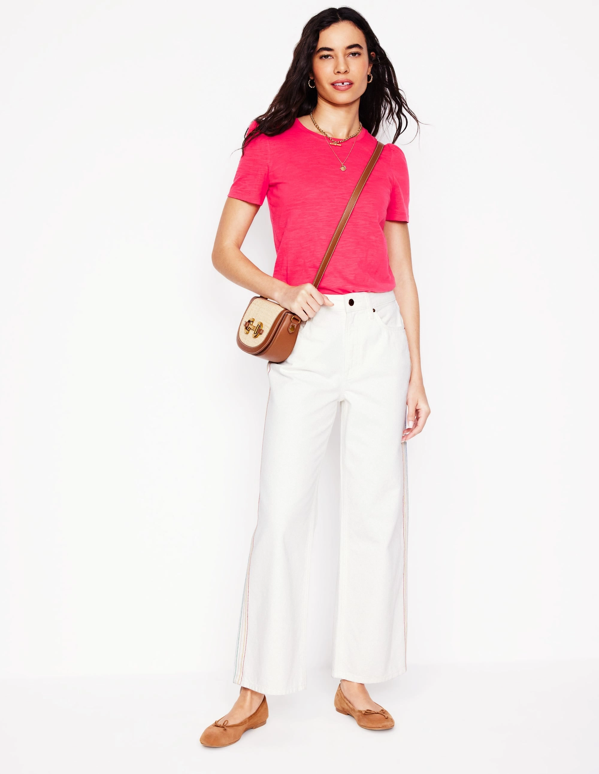Cotton Puff Sleeve T-Shirt-Camelia Pink WrinkleFreeFabric Weekend Style Trend