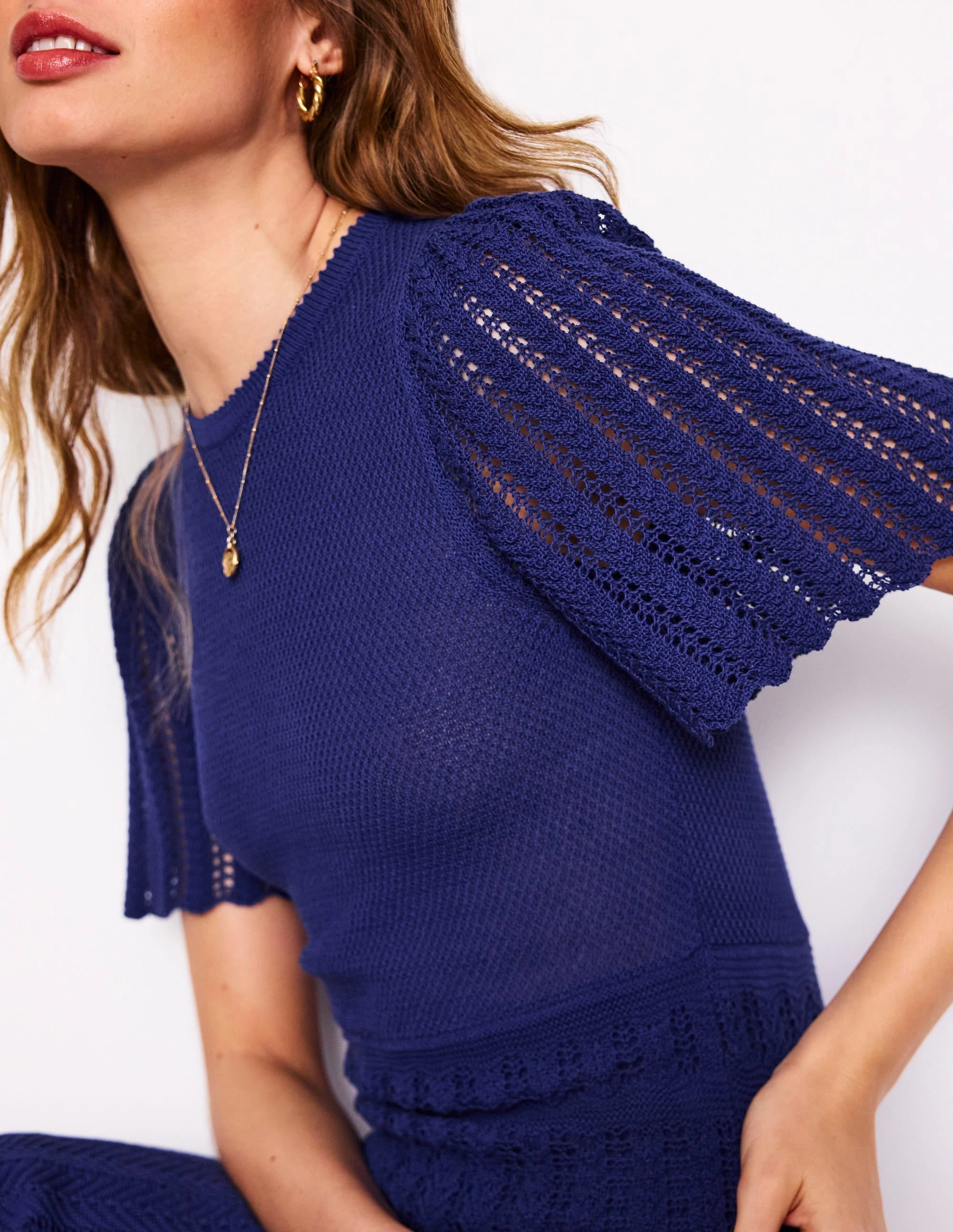 Cotton Stitch Crew Dress-Twilight Blue Raw-Hem