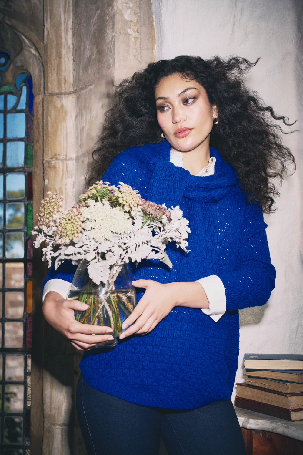 Cold Weather Relaxed Fit Shirt Cotton Wool Bubble Jumper - Electric Blue