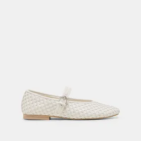 Practical Footwear Light Step ROSLYN WOVEN BALLET FLATS TRUE WHITE WOVEN LEATHER