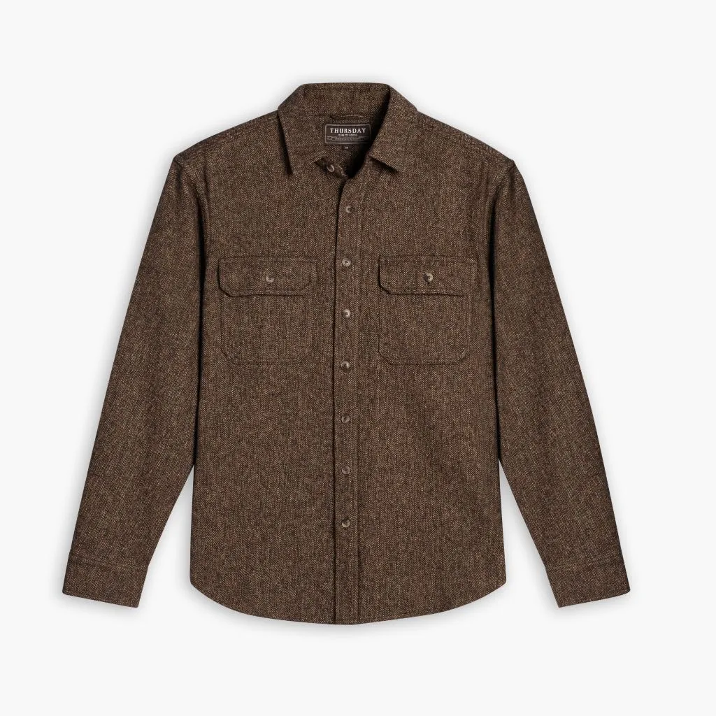 Summit Flannel Shirt | Brown Herringbone Subtle Print